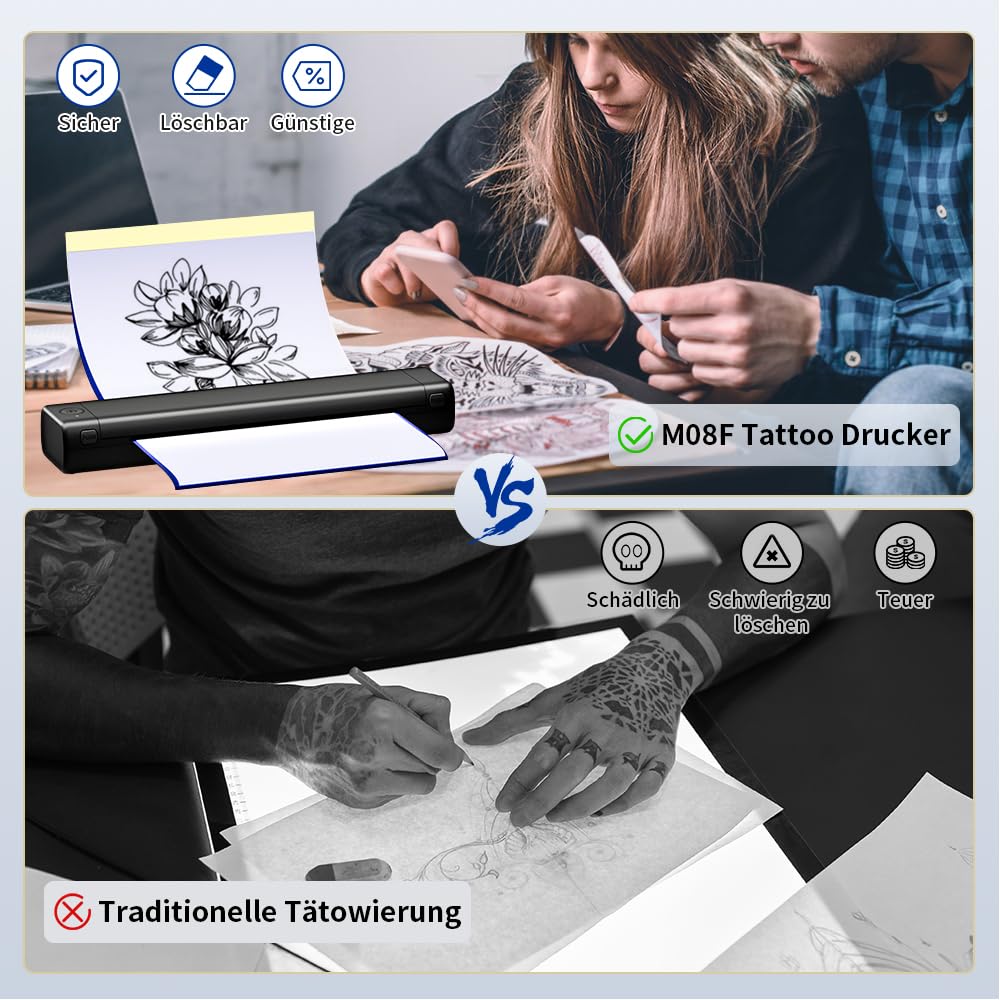 BORN4SHIP Bluetooth Tattoo Drucker P84 – Mit Thermodruck, Inkl. 10 Blatt Transferpapier