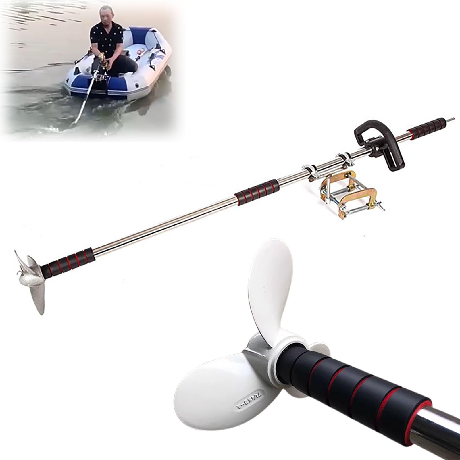 Motor Fueraborda Kit de Hélice de Taladro Portátil para Balsa pe Kayak, Motor Fueraborda para Bote de Remos en Caso de Avería, Motor de Taladro para Estanque(With Clamp,L-125cm(49 1/4"))