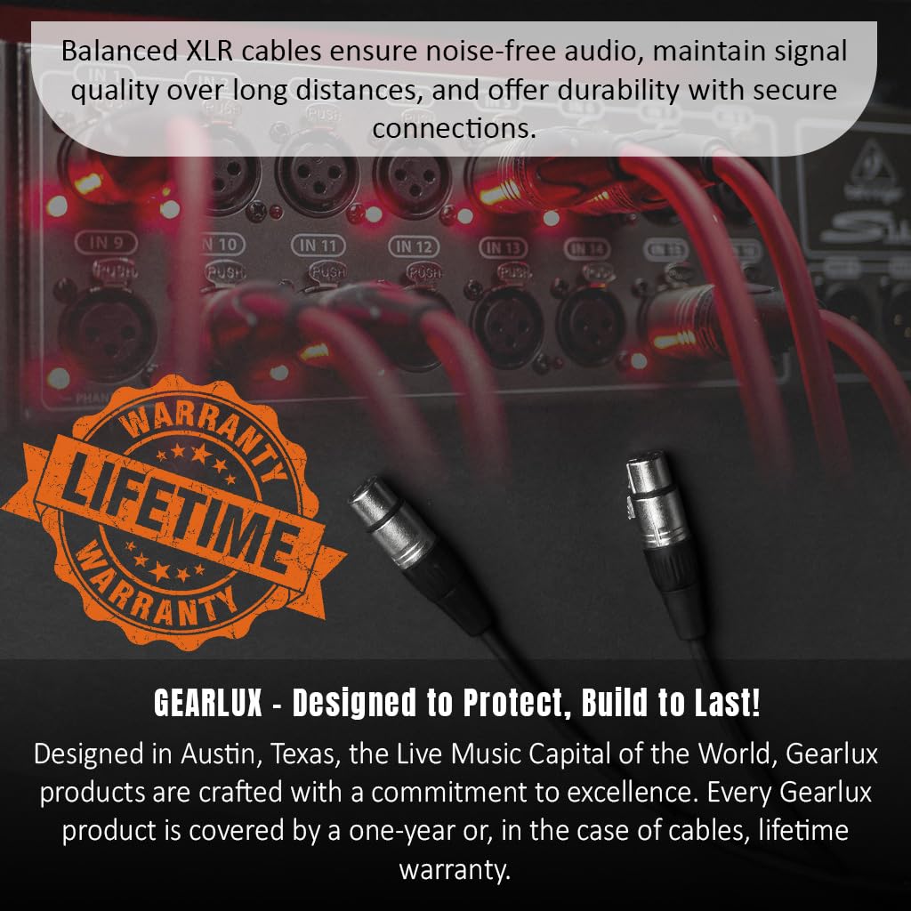 Gearlux XLR Microphone Cable, Fully Balanced, Male to Female, 10 Feet - 2 Pack - Image 7