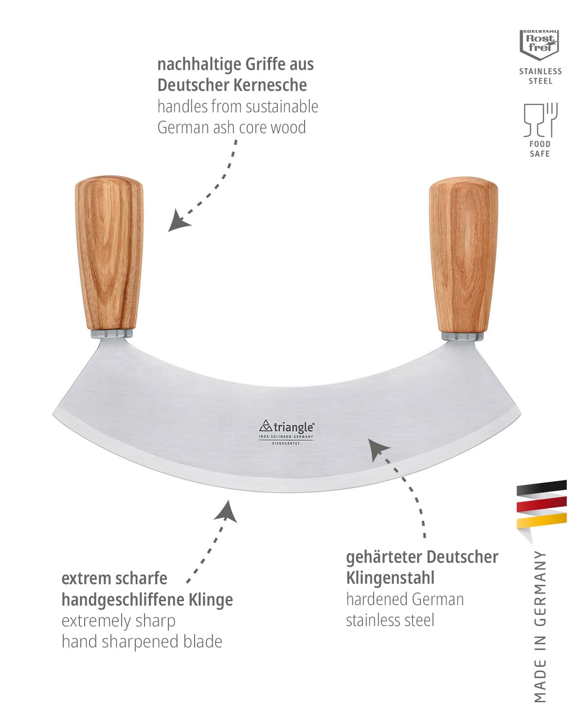 Wiegemesser Soul 17,5 cm Kernesche Made in Solingen Germany gehärtet professionelle Qualität Kräutermesser