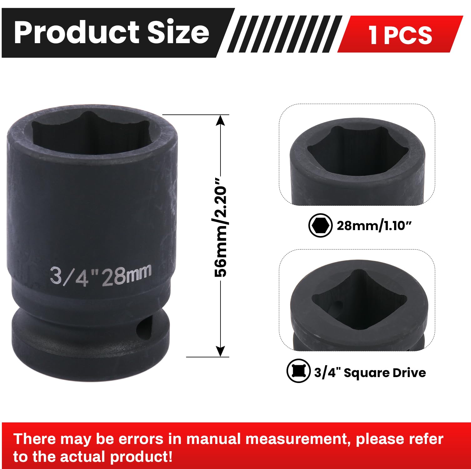 Deep 6-Point Impact Socket 3/4" Drive 28mm,Chrome Molybdenum Steel, Anti-Rust Metric Hex Socket for Car Repairs and Impact Wrench - Image 2