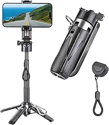 Sohapy Suporte de bastão de selfie para telefone, bolso portátil, controle remoto recarregável e anel de metal, tripé extensível removível para celular compatível com todos os telefones celulares
