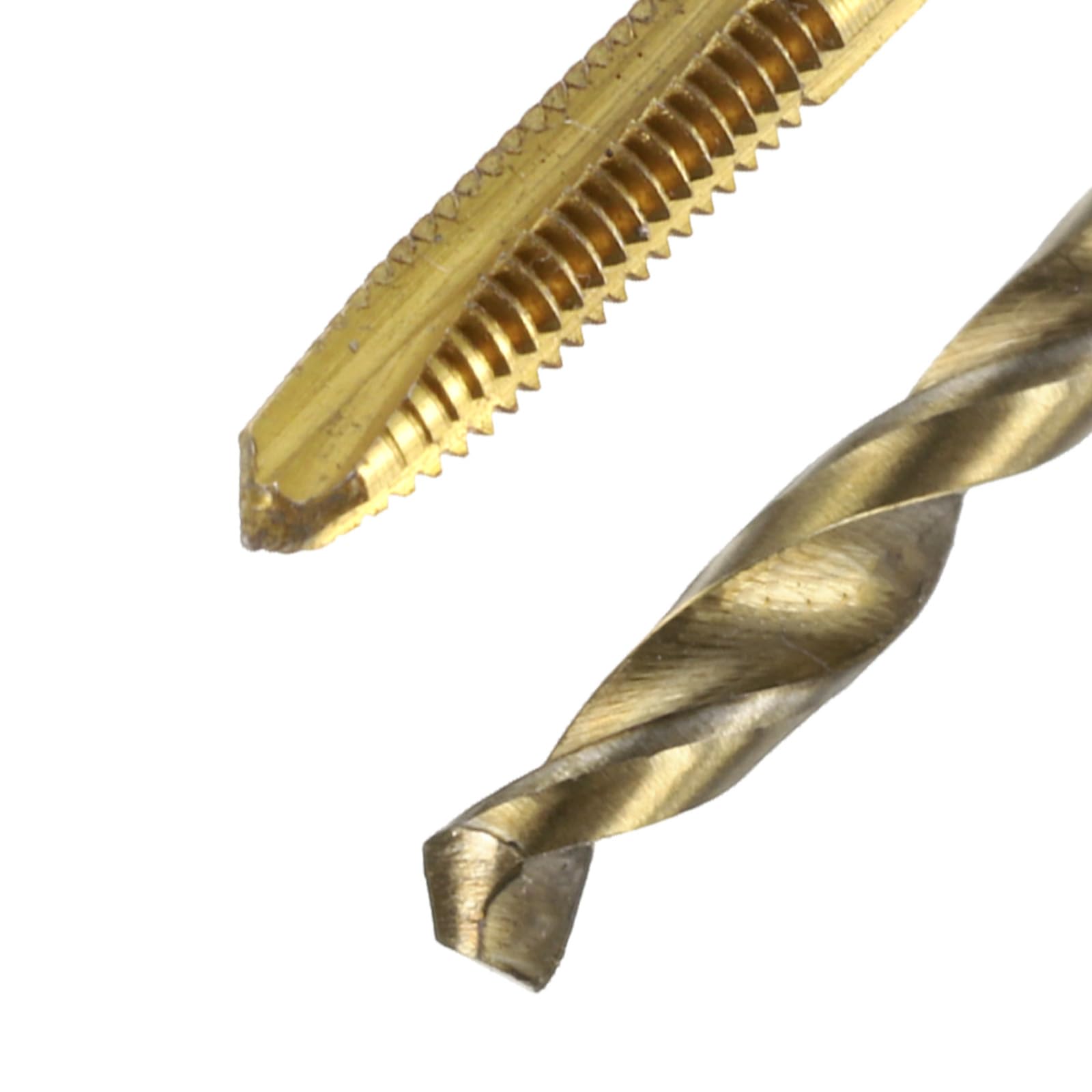 Set di maschi e punte da trapano metrici, 2 maschi filettati a punta elicoidale M2,5 x 0,45 rivestiti in titanio e 2 punte elicoidali da 2,1 mm color giallo tostato, utensili per filettatura e masc