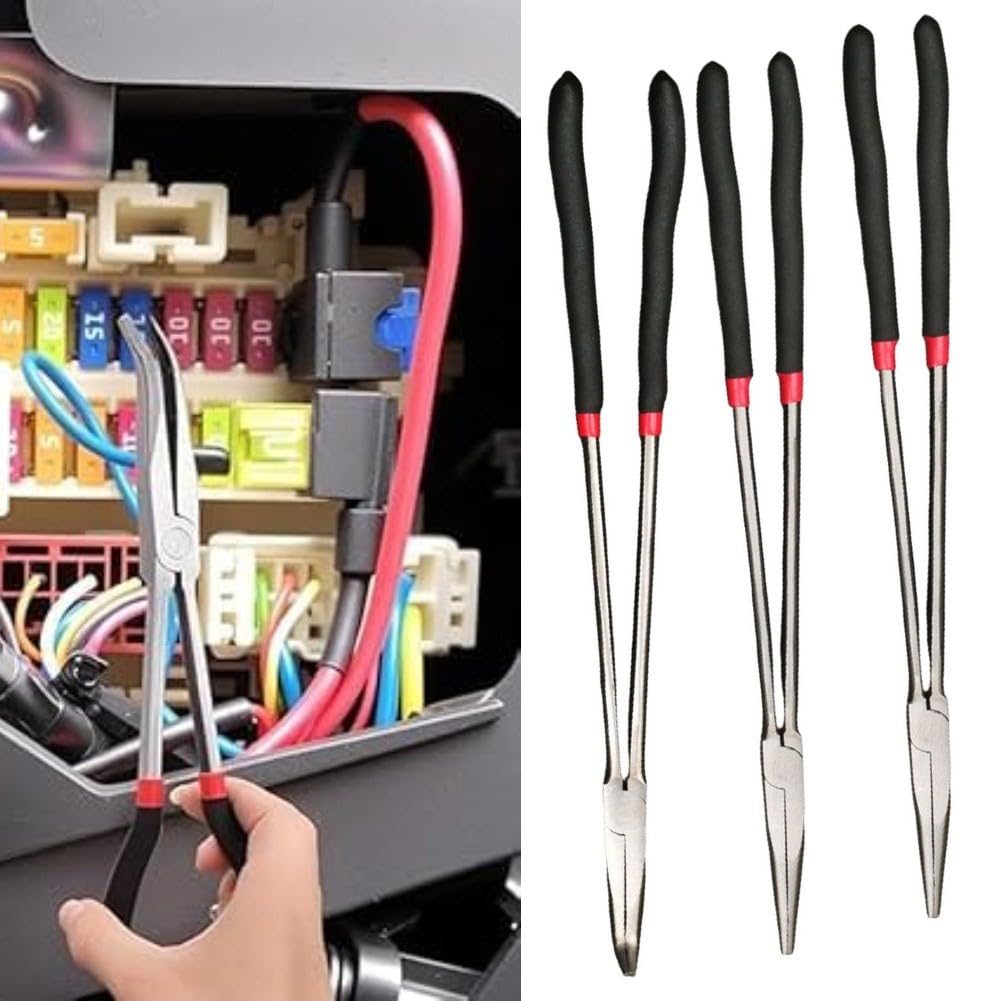 BEAZOOM 16 Inch Extra Long Needle Nose Pliers Set, 90 Degree 45 Degree Angled Tip and Straight Jaw, for Heavy Duty Carbon Steel Wire Bender Tight Spacesstraight head