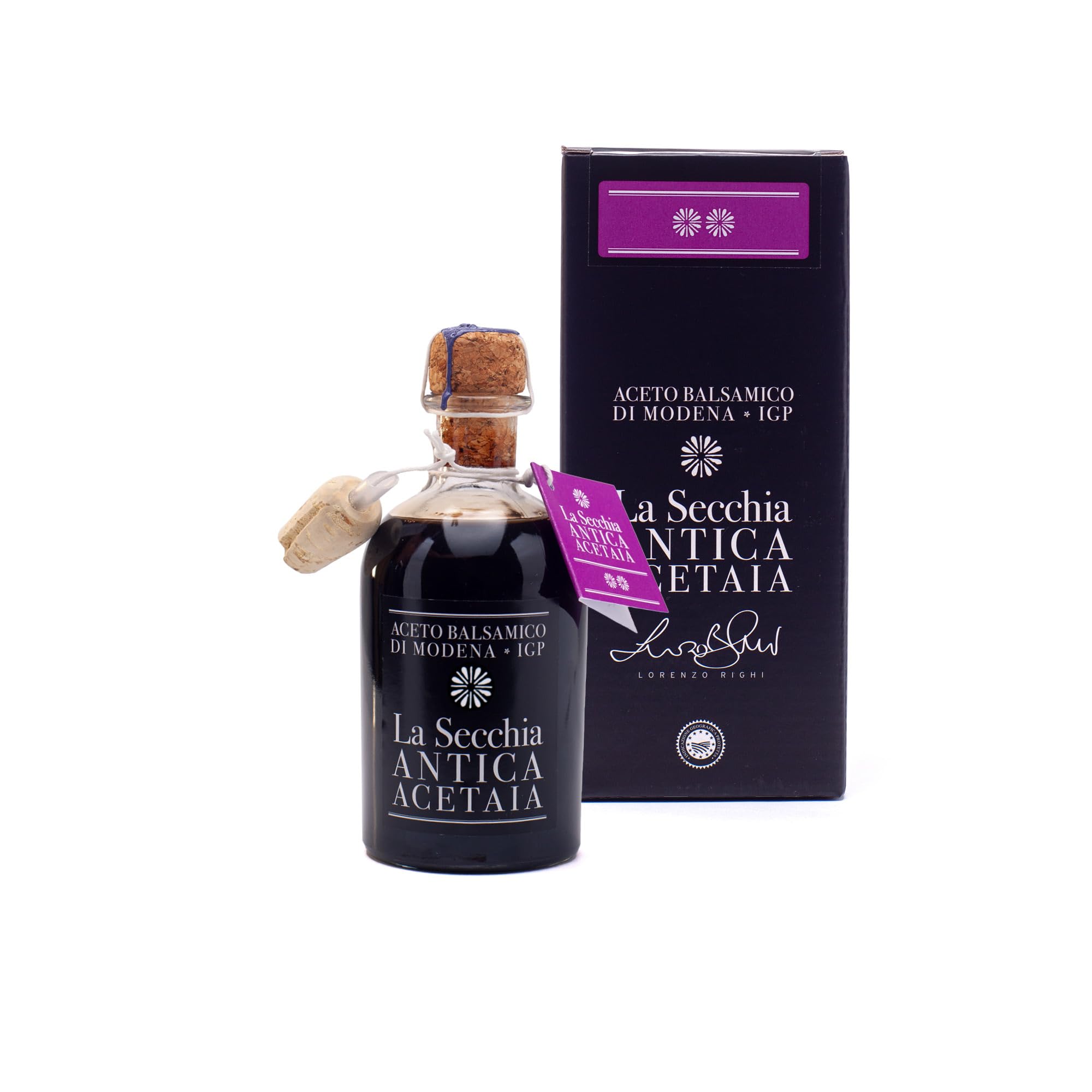 La Secchia Balsamico Essig aus Modena IGP "Zwei Sterne", Gereift in 8 Eichenfässern, Mittlere bis Niedrige Dichte, 250 ml Flasche mit Kork-Dosierverschluss, Balsamic Vinegar g.g.A.