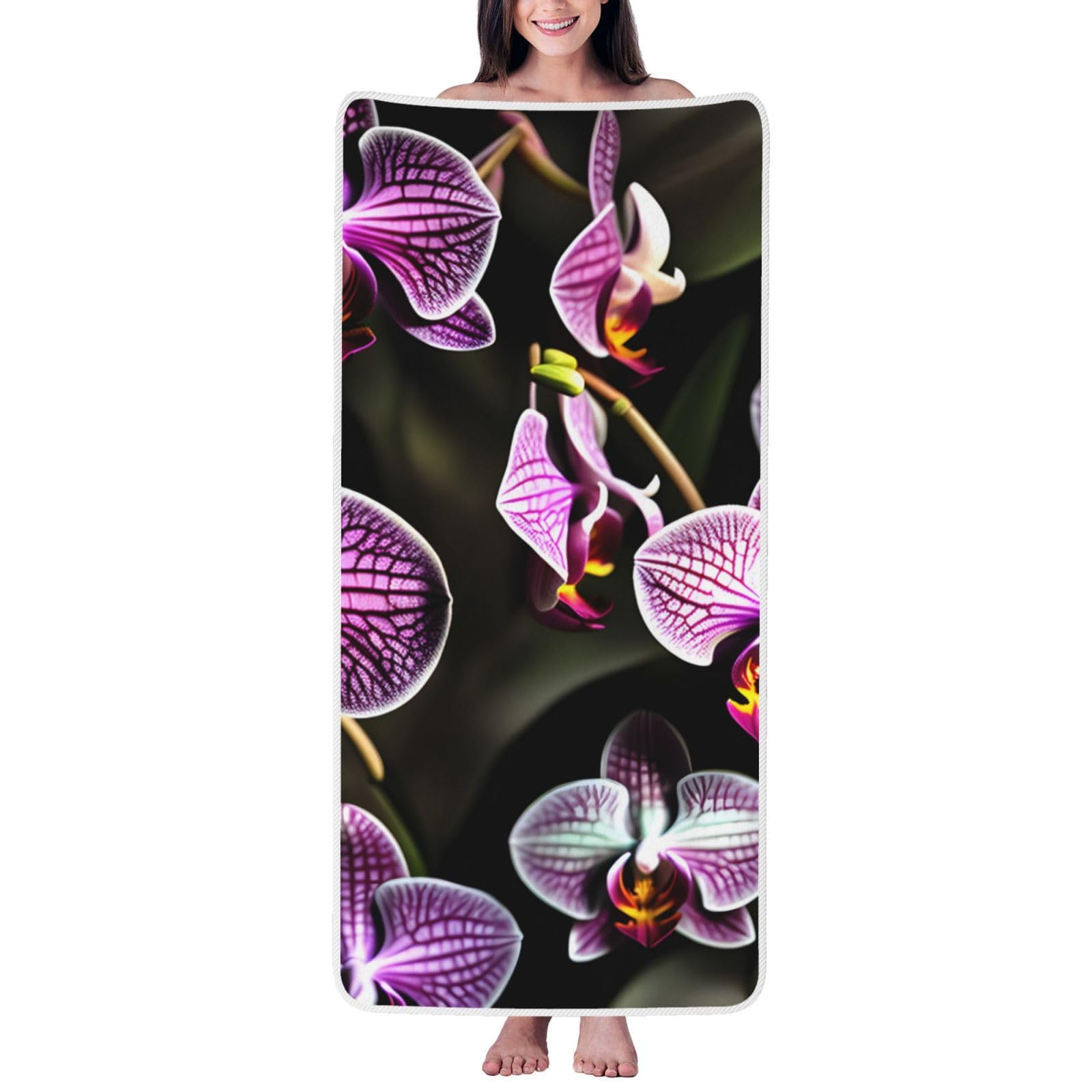 JBJGKHLP Purple Orchids Print Print Women Men Couples Coral Velvet Bath Towel Ultra-Soft For Home Bathroom Travel