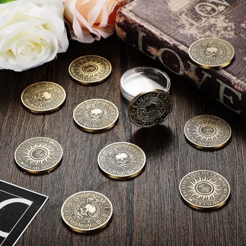 Image of Misdary 10 Pcs Memento Mori Coin Skull Memento Vivere Reminder Token Metal Challenge Coin Medallion Stoicism Gift Challenge Stoic Reminder Pendant for Daily Stoic Practice