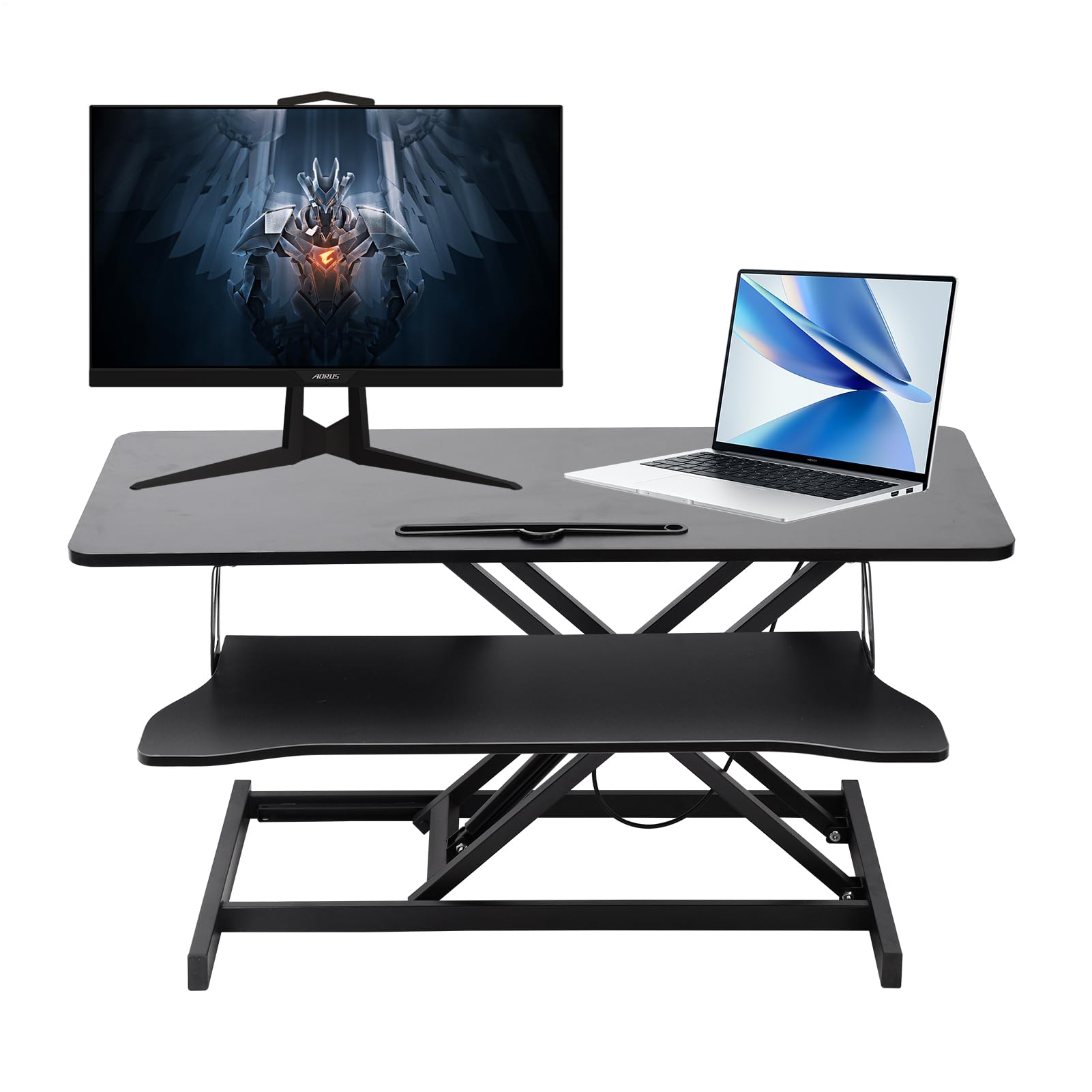 Generico Convertitore Da Scrivania | Supporta Due Monitor E Portatile, Alzata Ajustable Con Doppio Livello 94x40cm, Altezza Regolabile 15–48cm, SistemaManuale Con Molla A Gas, Fino A 17kg