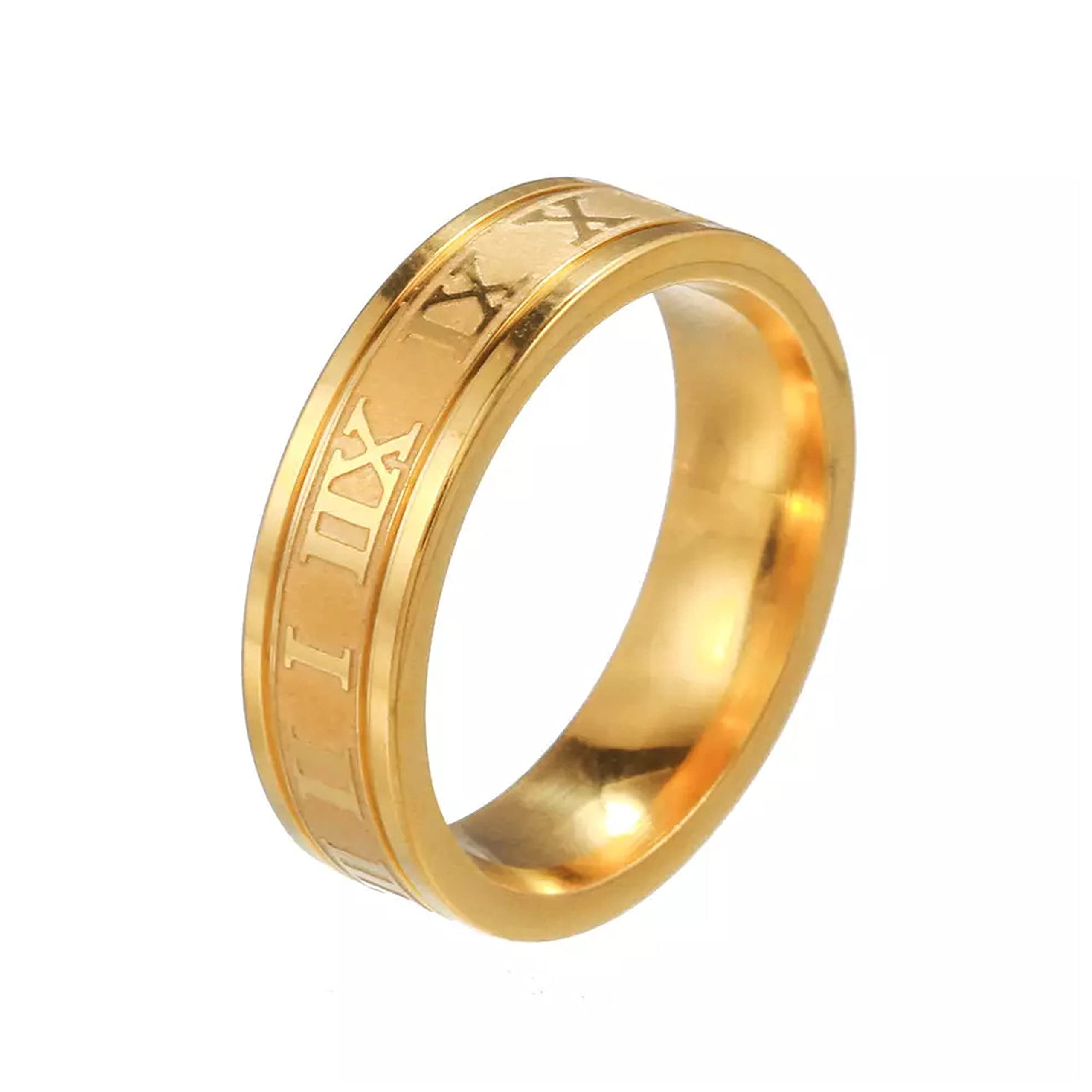 fashion frill Stylish Stainless Steel Ring for Men and Boys - Roman Design Silver Gold Promise Ring for Girls - Gift for Him Her-picture-16