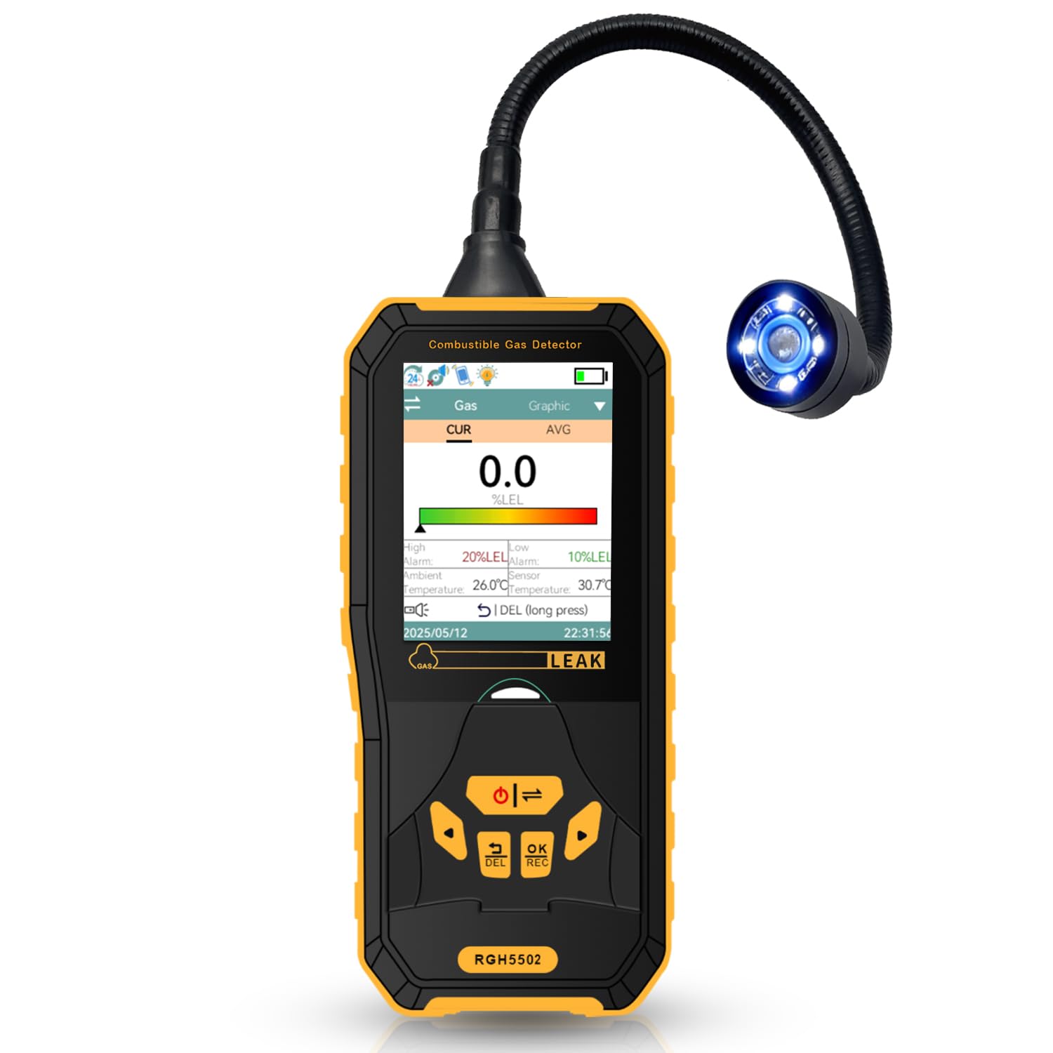 Combustible Gas Leak Detector, Natural Flammable Gas Leak Tester 0-50,000 ppm with Flexible Probe, Supports Data Logging, Type C Rechargeable-image-4