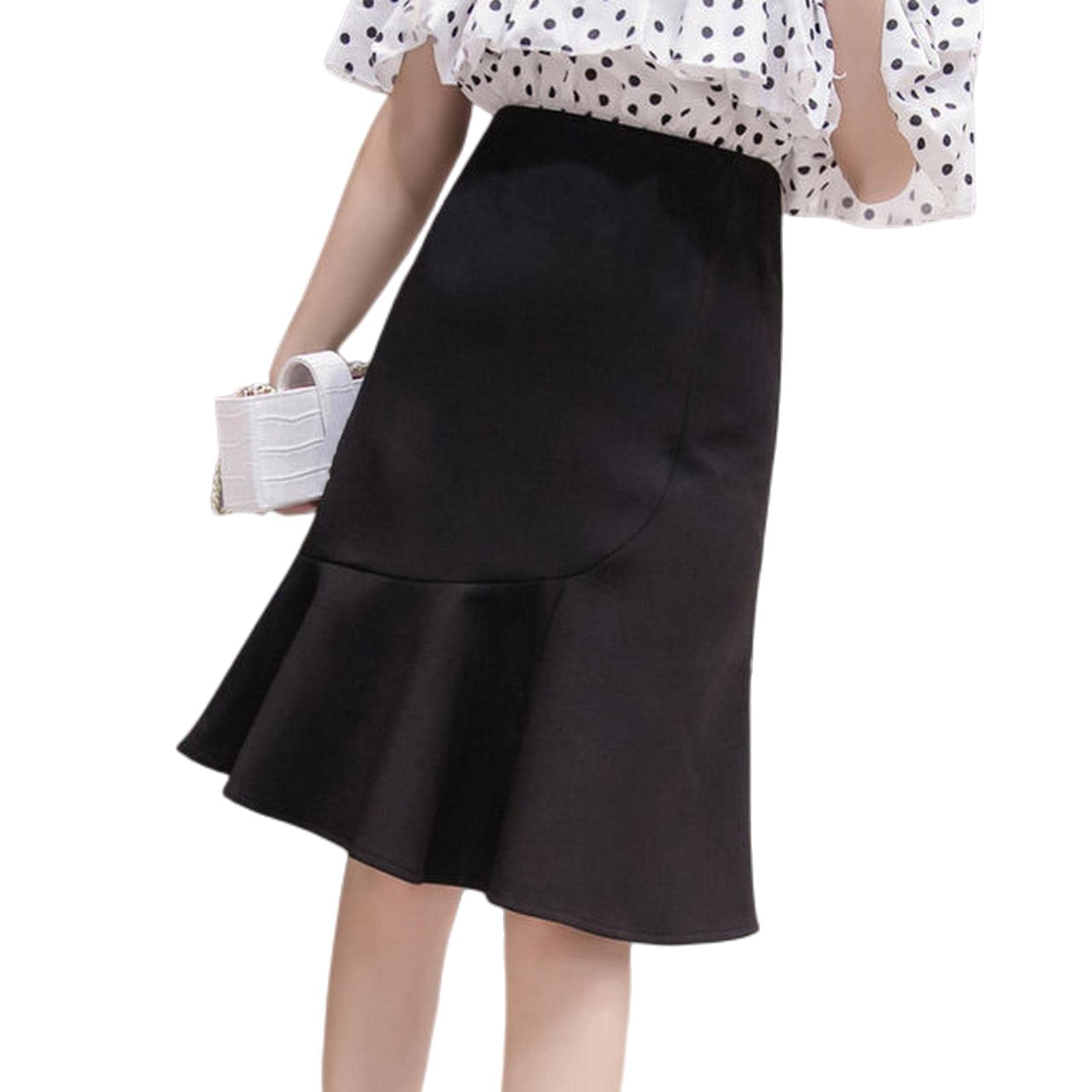 Falda larga delgada con volantes, falda de cadera para verano, falda de cintura alta, ropa de mujer, Negro-a, 34