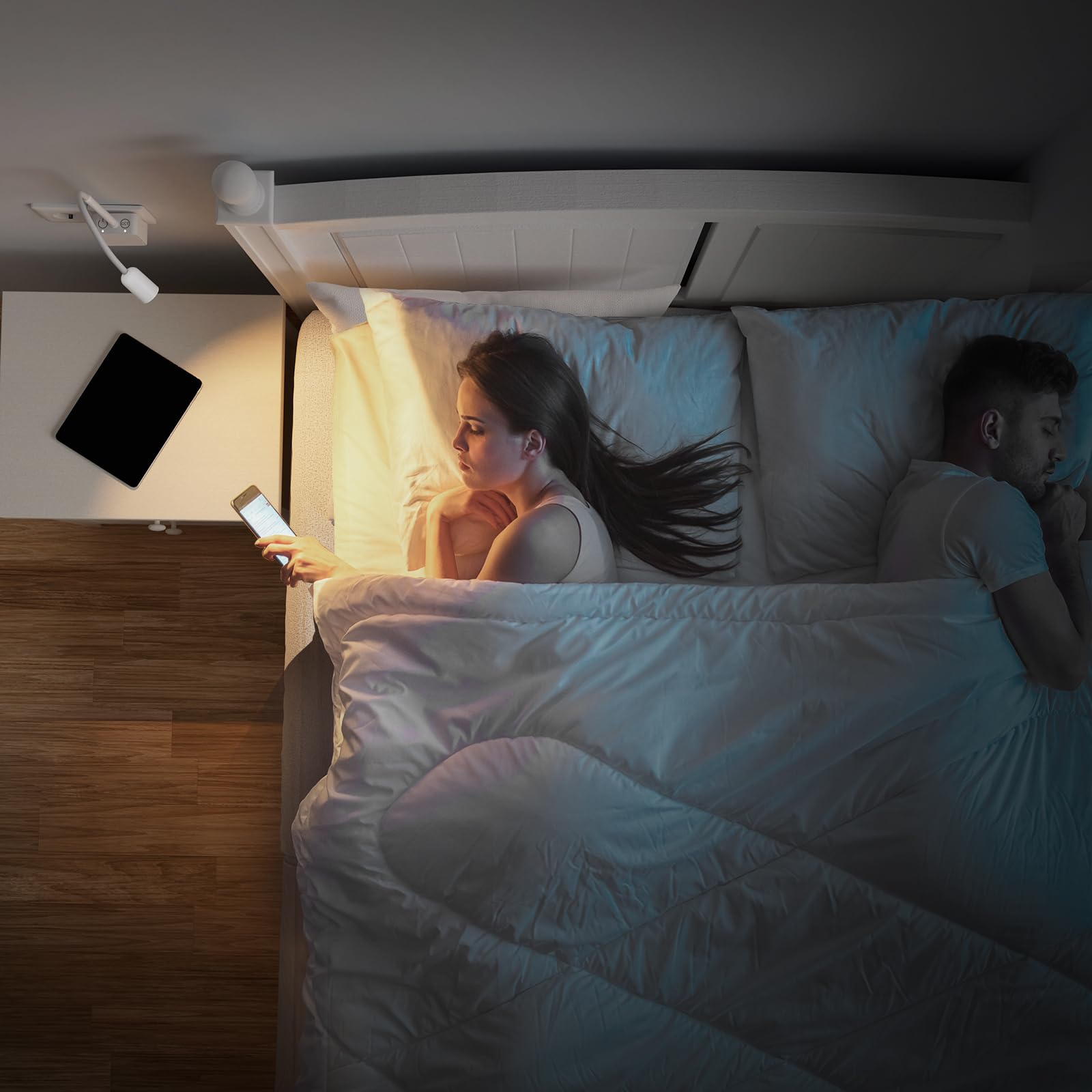 Liseuse Lampe de Lecture Chevet Applique Murale Spot LED sur Prise pour Éclairage de Chambre Cuisine Salon, 2 Pack Blanche Lampes, Deux Interrupteur Tactile, 3 Couleurs Eclairage