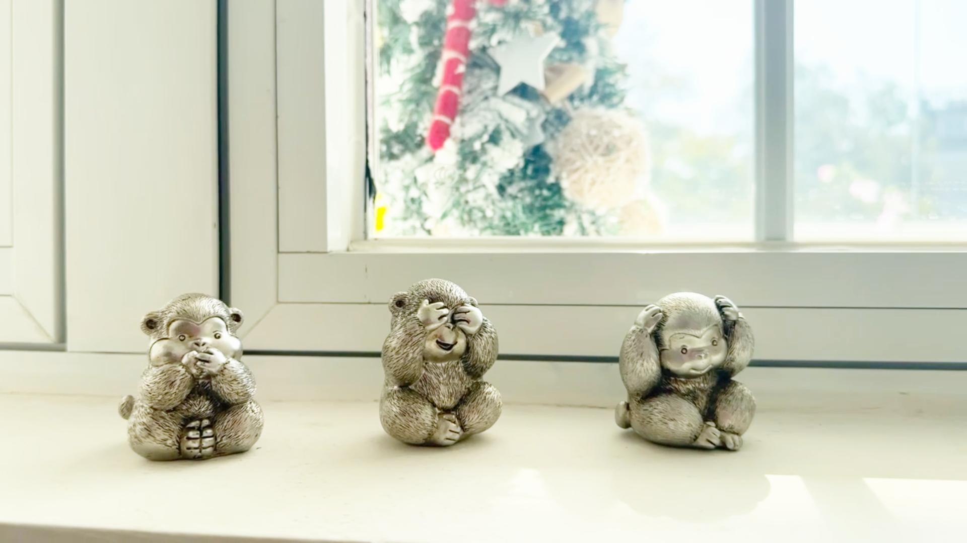 Estatua 3 Monos Sabios Figura Decorativa Plata miniatura 7
