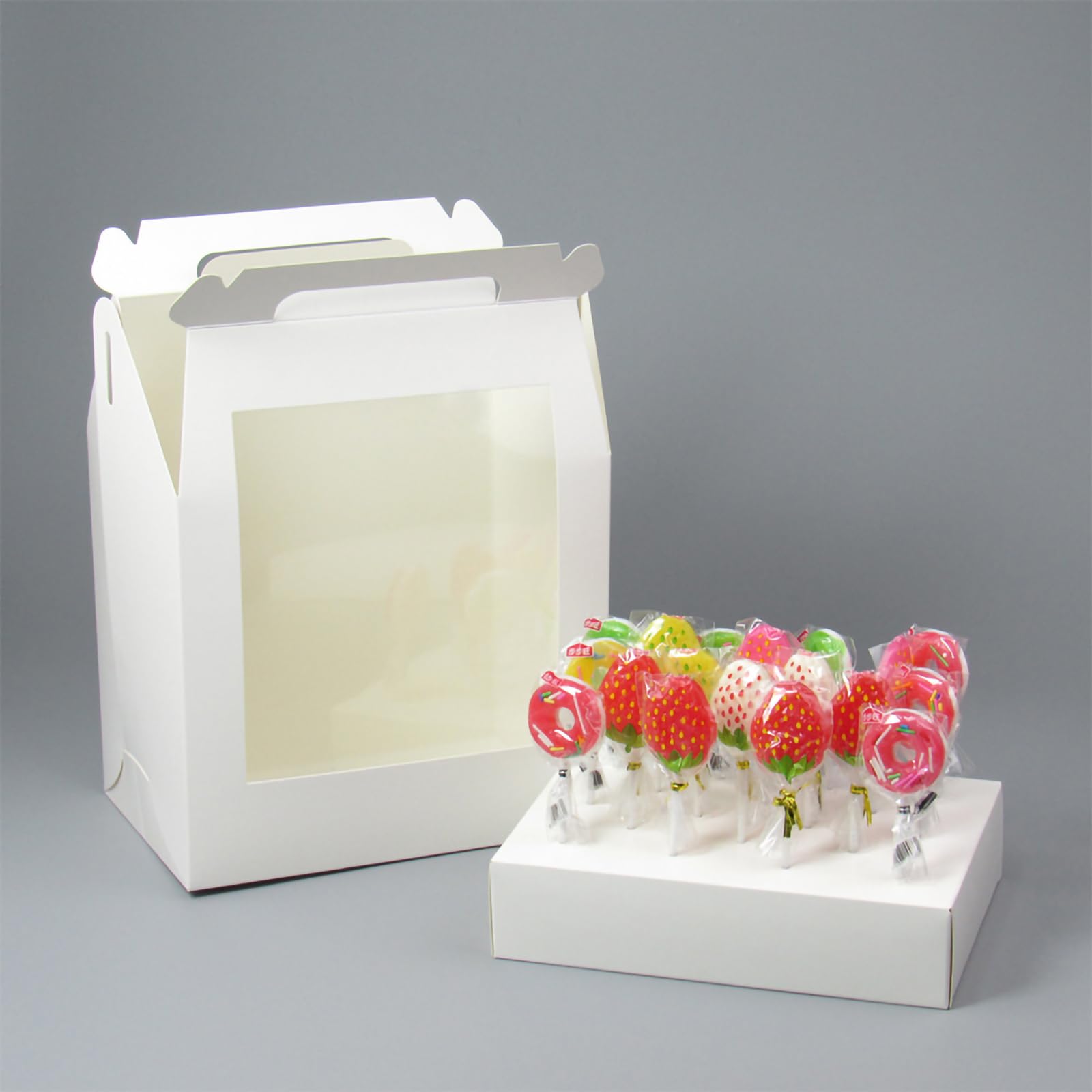 Yoqanr 4 PCS Cake Pop Boxes - Portable Cake Pop Holder Boxes with Clear Window, Cake Pop Boxes Holder Packaging with Lid, Cake Display Stand With 33 Hole Positions, White Cake Boxes Packaging