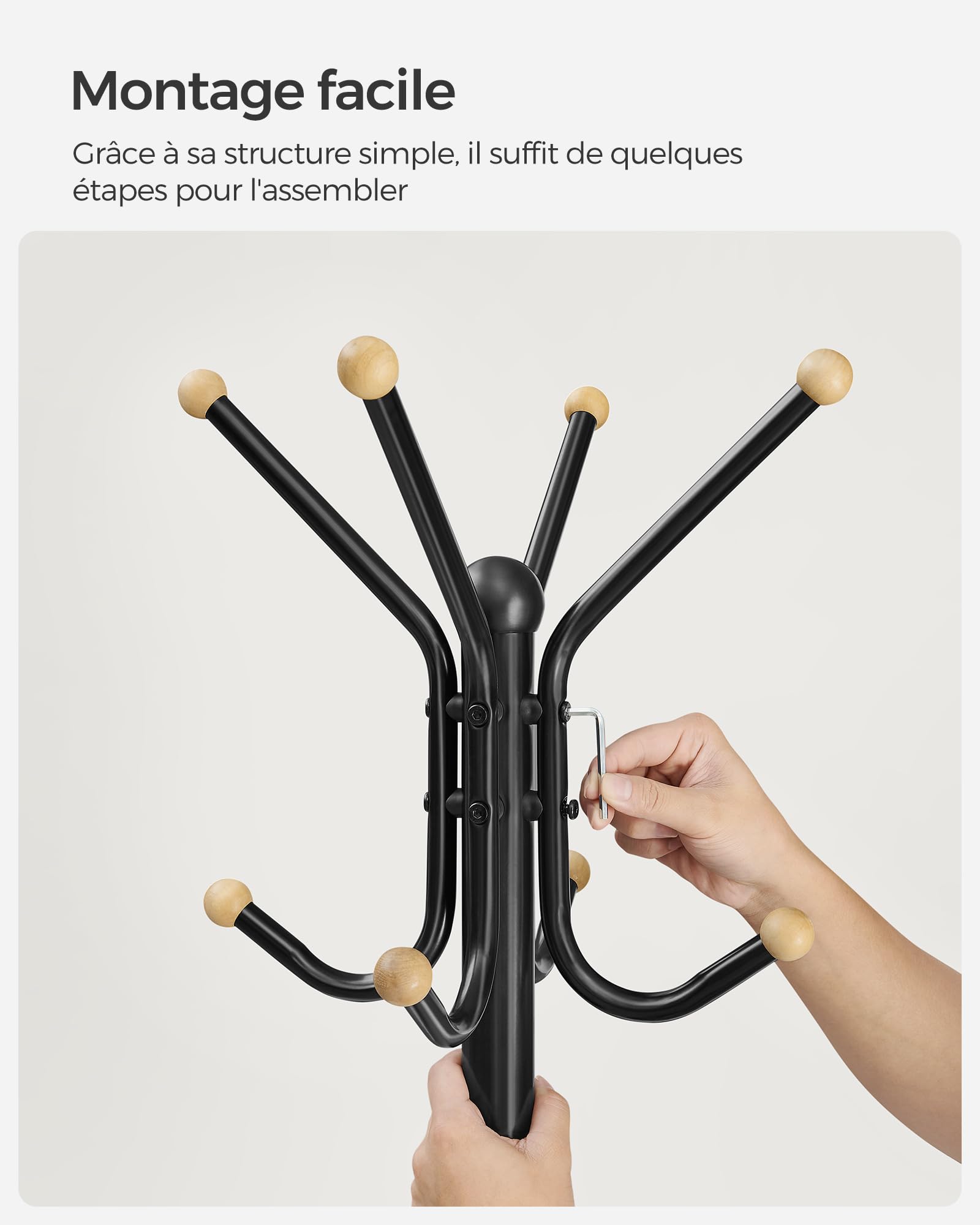 SONGMICS Porte-manteau sur Pieds, avec 12 Crochets, 4 Pieds, pour Manteaux, Chapeaux, Sacs, pour Entrée, Chambre, Bureau, Noir RCR031B01