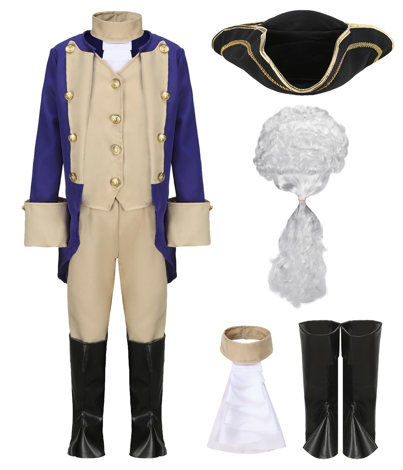 Photo 1 of George Washington Costume Kids Founding Fathers Cosplay Outfit Hamilton Colonial Uniform Boys Halloween School Party 10-12Y