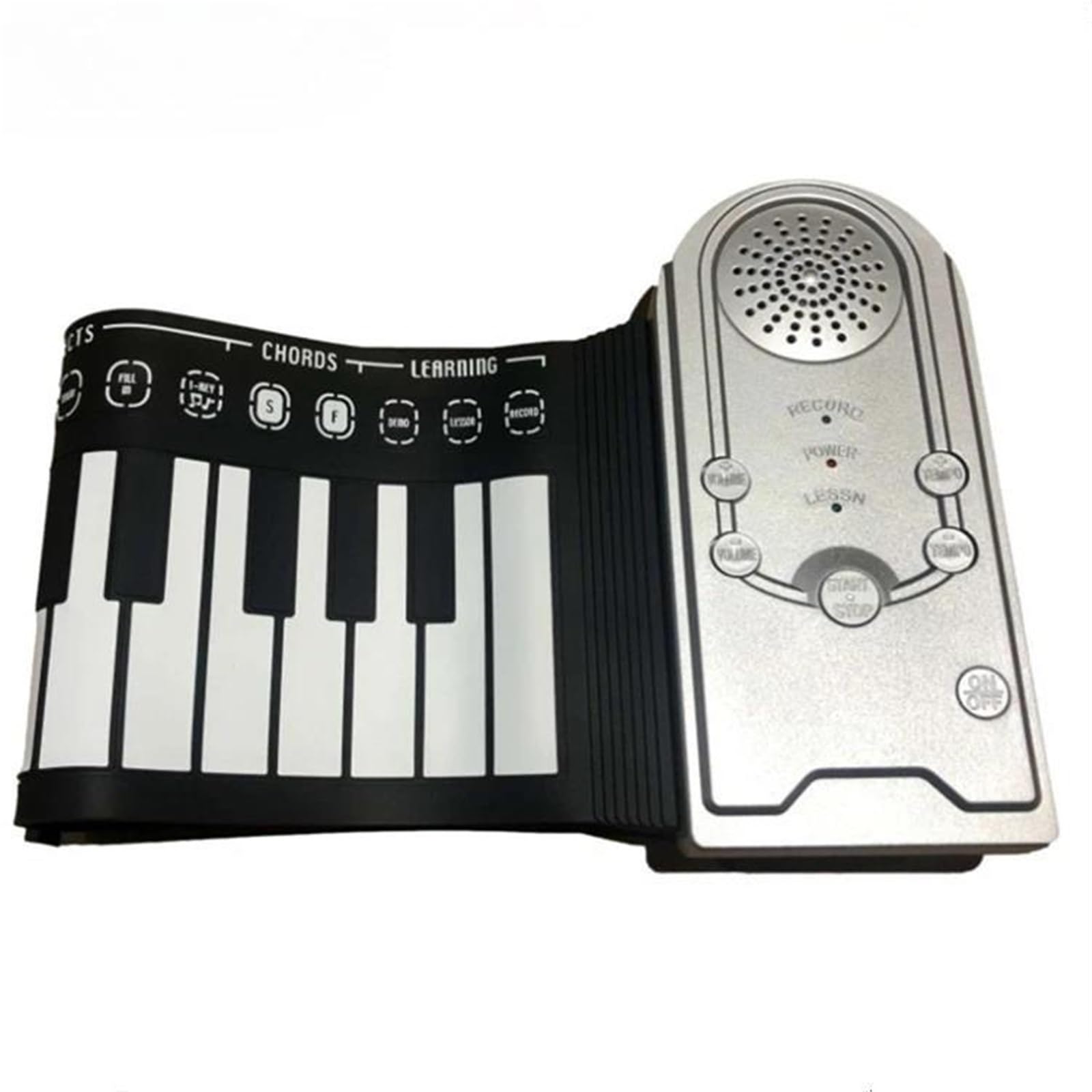 Pianino Elektroniczne 49 Klawiszowy Elektroniczny Fortepian Zwijany Silikonowy Przenośny Instrument Muzyczny Składany Dla Początkujących(Silver)