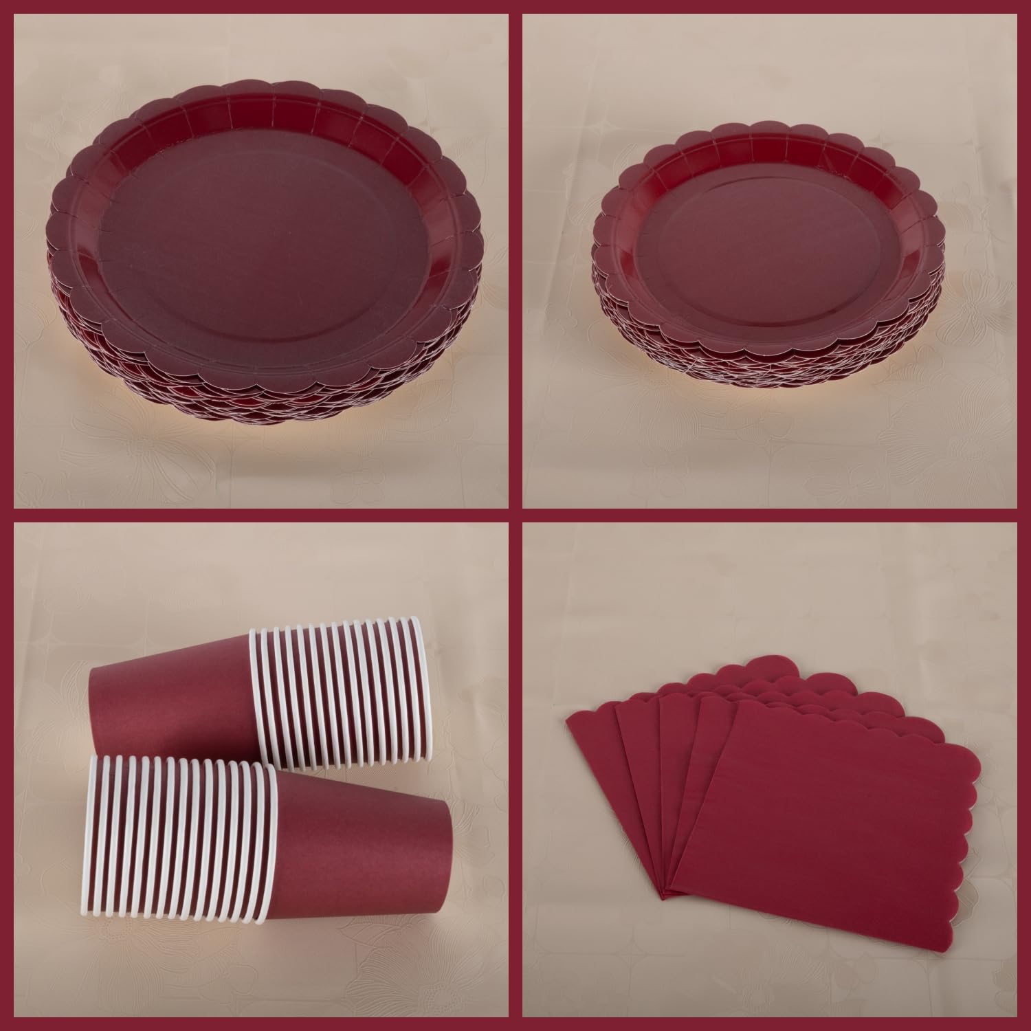 PHUNAT Diep rood feestservies voor 30 gasten - 18 cm en 23 cm papieren borden, servetten en kopjes - feestbenodigdheden voor verjaardag, bruiloft, jubileum, Kerstmis PHUNAT Diep rood feestservies voor 30 gasten - 18 cm en 23 cm papieren borden, servetten en kopjes - feestbenodigdheden voor verjaardag, bruiloft, jubileum, Kerstmis