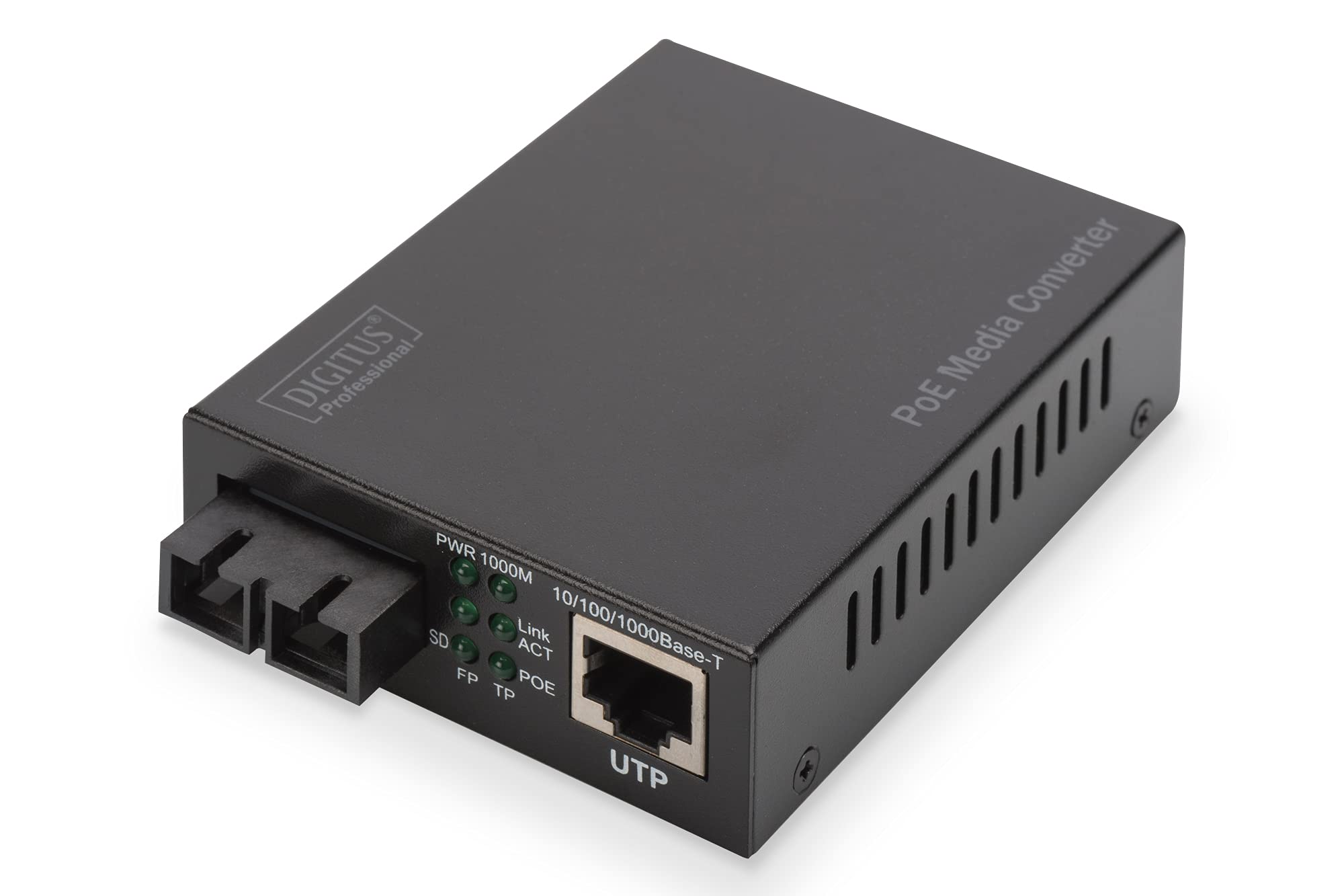 DIGITUS Medienkonverter - SM - Gbit Ethernet - RJ45 / SC - 1310nm Wellenlänge - Bis 20km - Mit PoE-Injektor - Schwarz