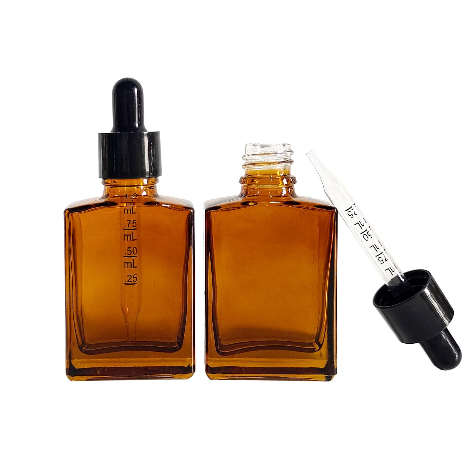 Paquete de 12 frascos cuentagotas de vidrio cuadrado ámbar de 1 onza para aceite esencial, botella de vidrio recubierta de ámbar de 1 onza con cuentagotas para perfume, sueros y líquidos