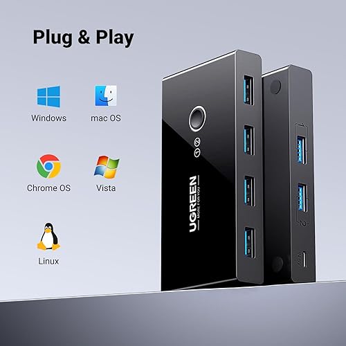 Miniatura 8 de UGREEN Selector de interruptor USB 3.0, 2 computadoras compartidas, 4 puertos USB, conmutador USB para PC, portátil, teclado, ratón, impresora,