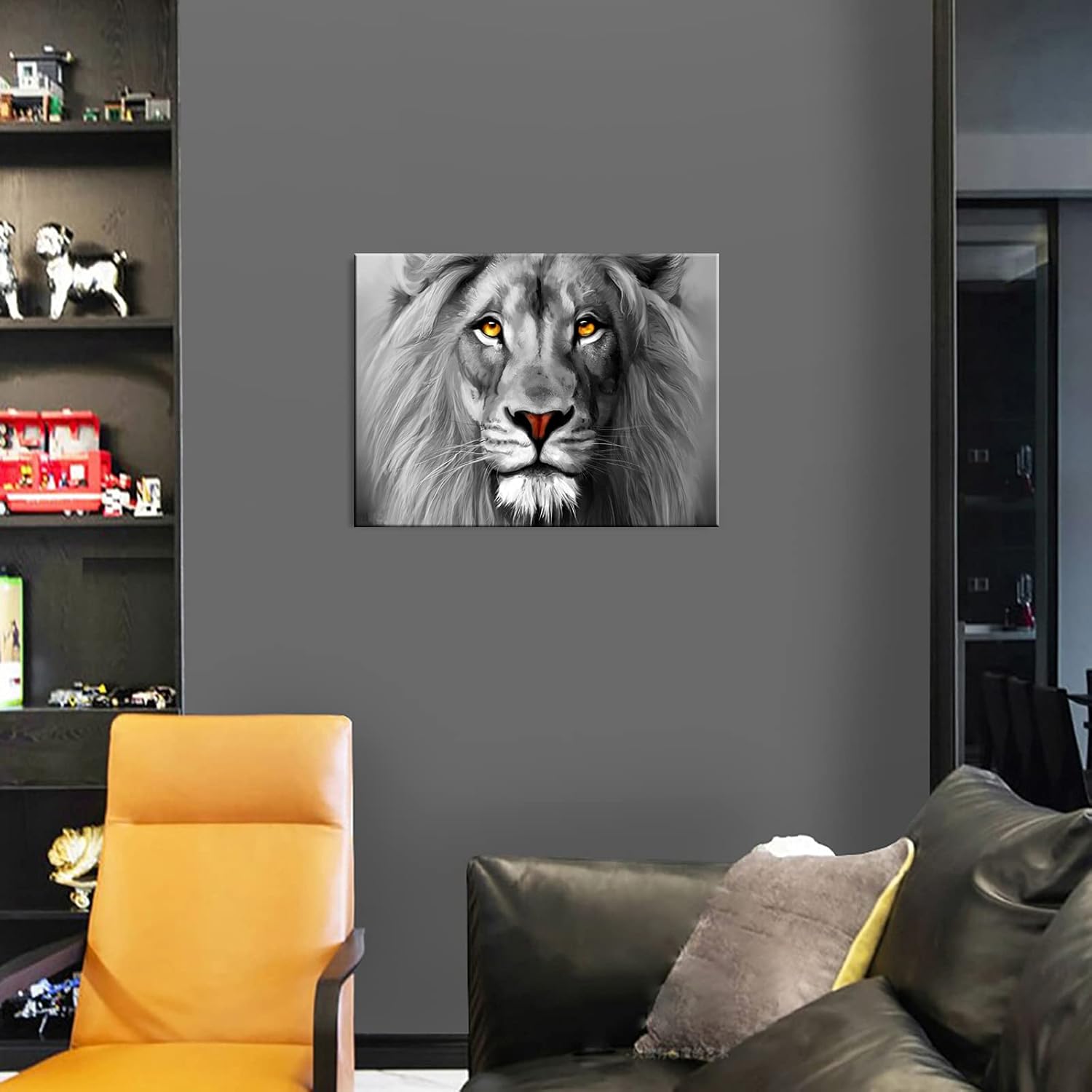 Wuxianghong Animal Lion Wall Decor Black and White Pictures,Animal Canvas Wall Art Corridor Decor,Bedroom Wall Decor Framed Posters Paintings