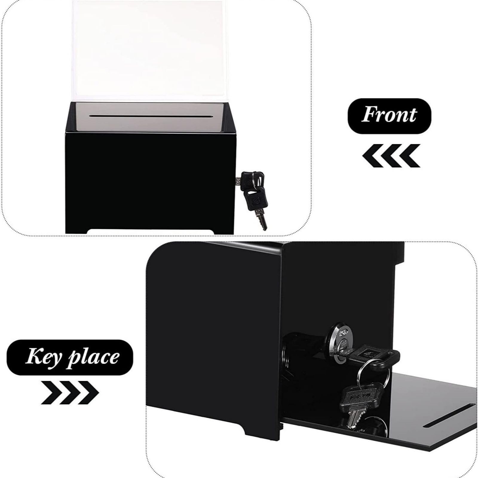 Crevyteg Black Acrylic Donation Box with Lock, Suggestion Box Ballot Box Collection Box Tip Jars - Image 4