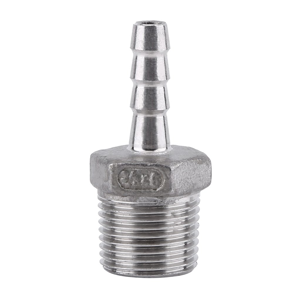 BORDSTRACT Hose Barb Fittings SS304 Stainless Steel Male Thread Pipe Fitting Barb Hose Tail Connector BSP 1/8"~3/4" for Connecting Air Pipe, Fuel Pipe, Water Pipe(3/8×6mm)