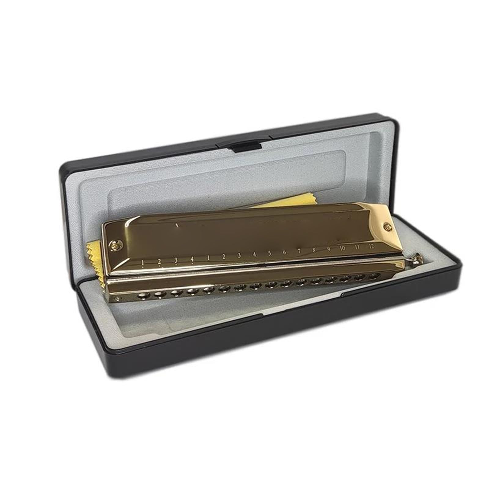 Armonica Blues Armonica Cromatica 16 Fori 12 Chiave Per Arpa Di C | Armonica cromatica professionale Strumenti musicali a 16 fori Chiave per arpa a 12 fori di C(1664-Gold)