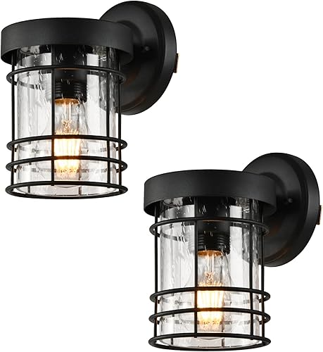 Farol de pared exterior para casa, paquete de 2 apliques de pared impermeables para exteriores, lámpara de porche, 7.72 x 6.02 x 10.79, luz negra