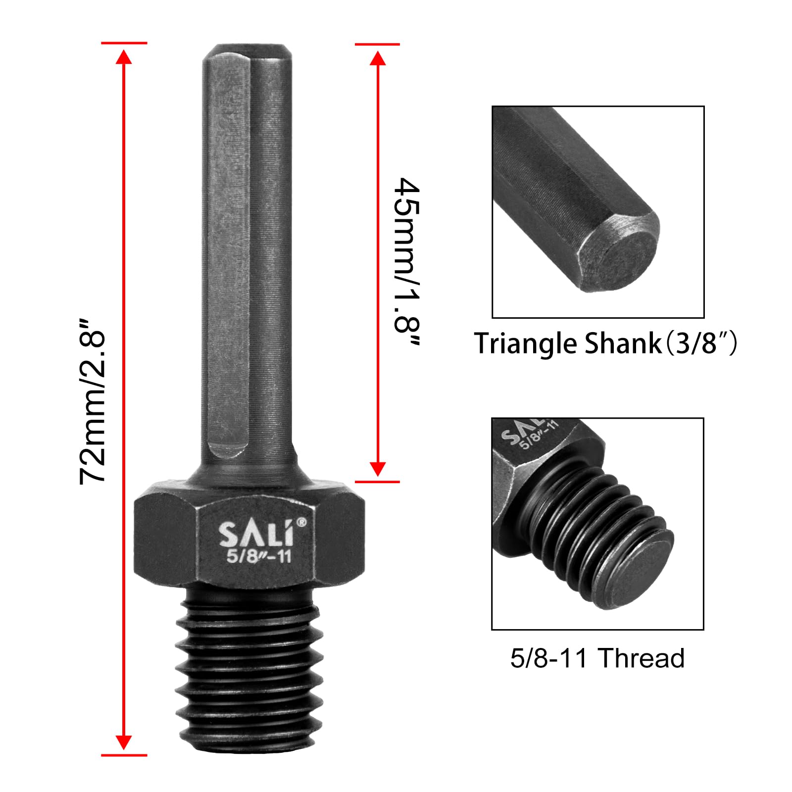 SALI 2PCS Core Drill Bit Adapter 5/8"-11 Thread Male to 3/8" Triangle Shank 5/8" -11 Male Drill Bit Adapter for Threaded Diamond Hole Saw Diamond Core Drill — Amazon image 2
