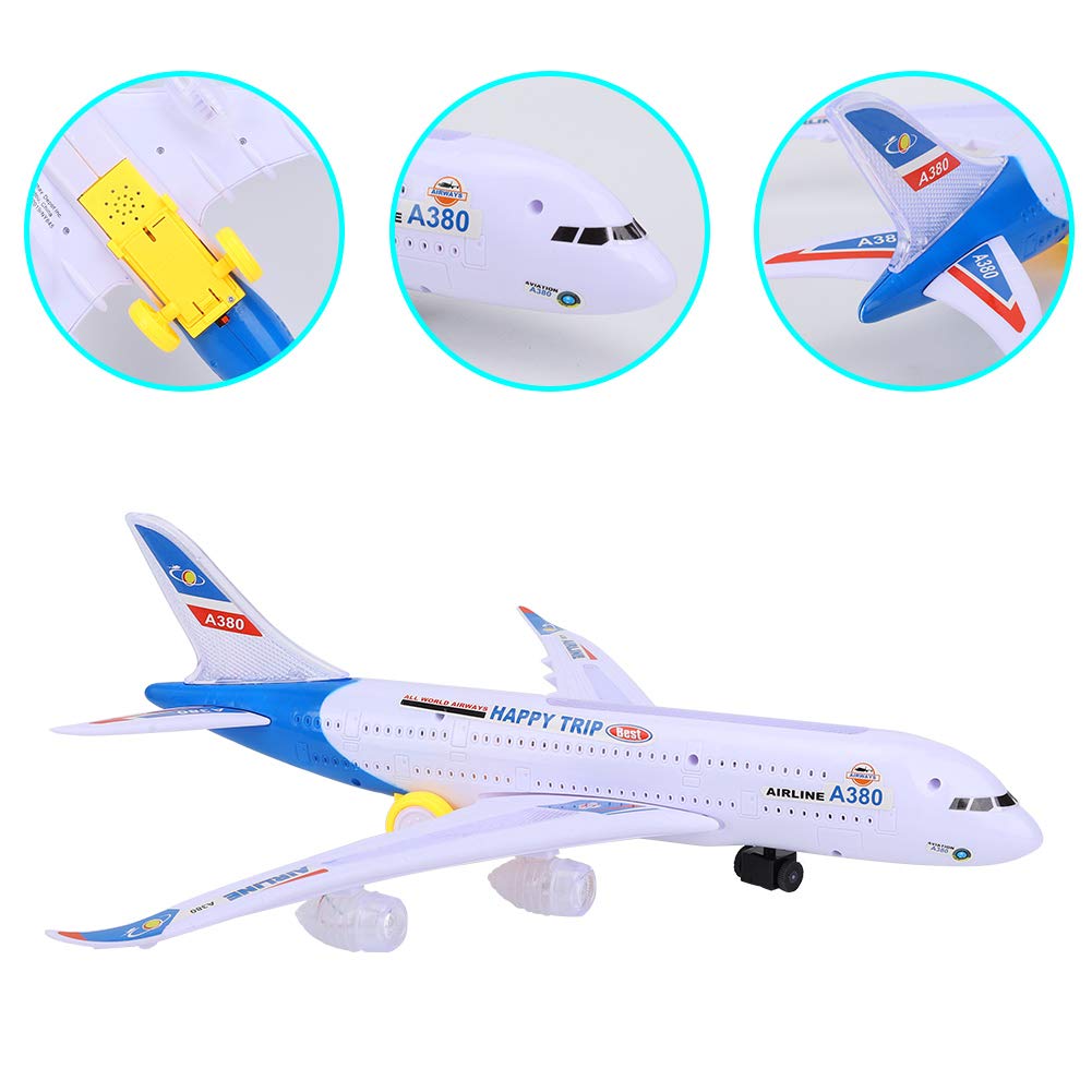 Avión A380 de 43 cm de Largo, Modelo eléctrico con Sonido y luz para niños | Avión de Juguete de ABS Duradero con Ajuste automático de dirección | Regalo Ideal para niños de 3 años en adelante