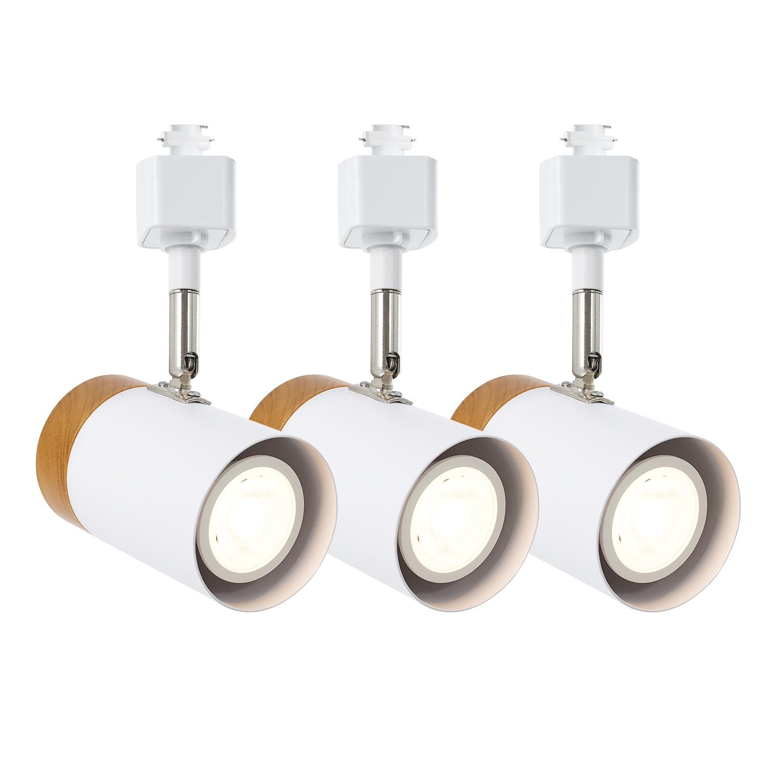 TeHenoo Track Lighting Heads Pack 3, H Type, GU10 Bulb Socket,Matte White, Natural Solid Wood Accent,Track Lights