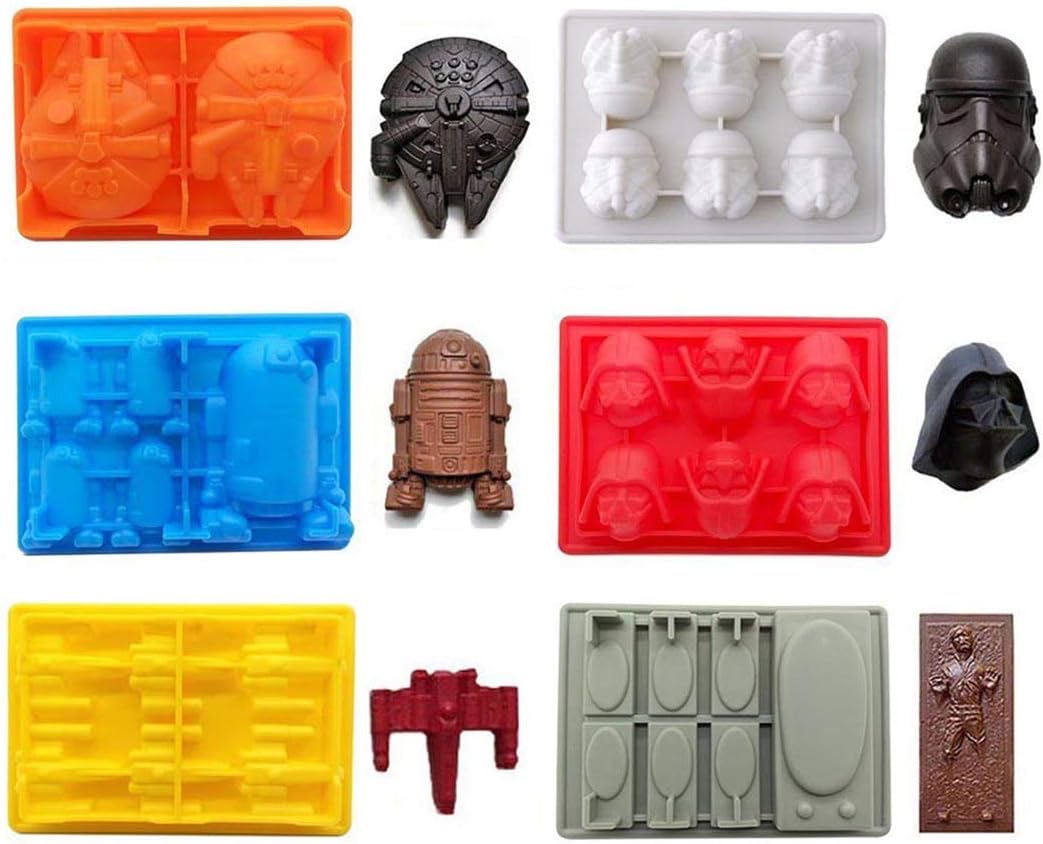Star War Shaped Mold,Set of 6 Silicone Flexible Molds for Star Wars Lovers Robots Birthday Cake Decoration Candy Molds Chocolate Molds Soap Molds Baking Molds Jello Molds (6pcs Set)
