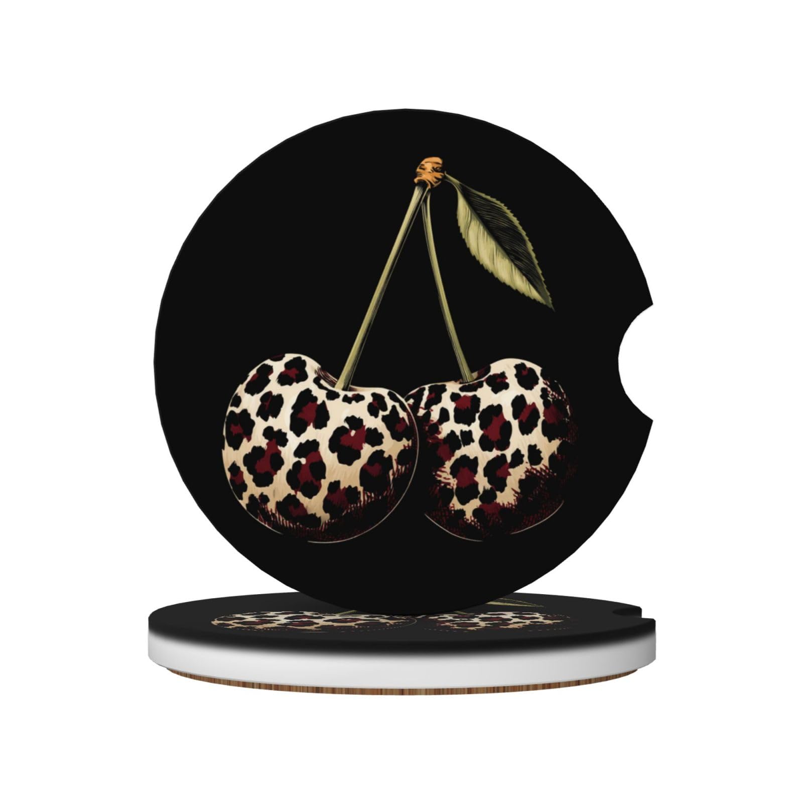 Leopard Print Cherries Ceramic Coasters,2pcs