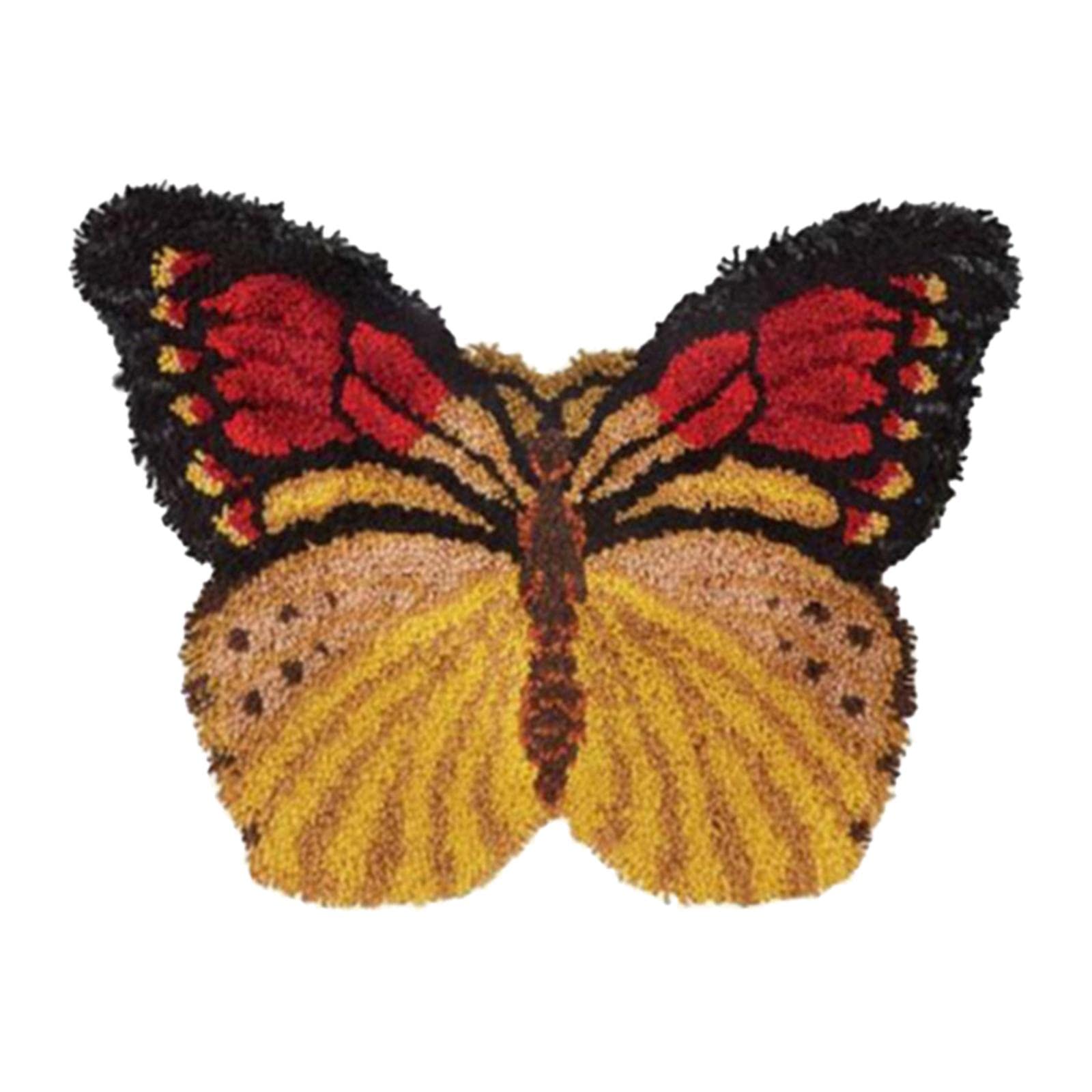 KBOLAE Latch Hook Carpet Kit Butterfly Shaped DIY Rug Crochet Yarn Kit for Beginner, Style 1, 52cmx38cm