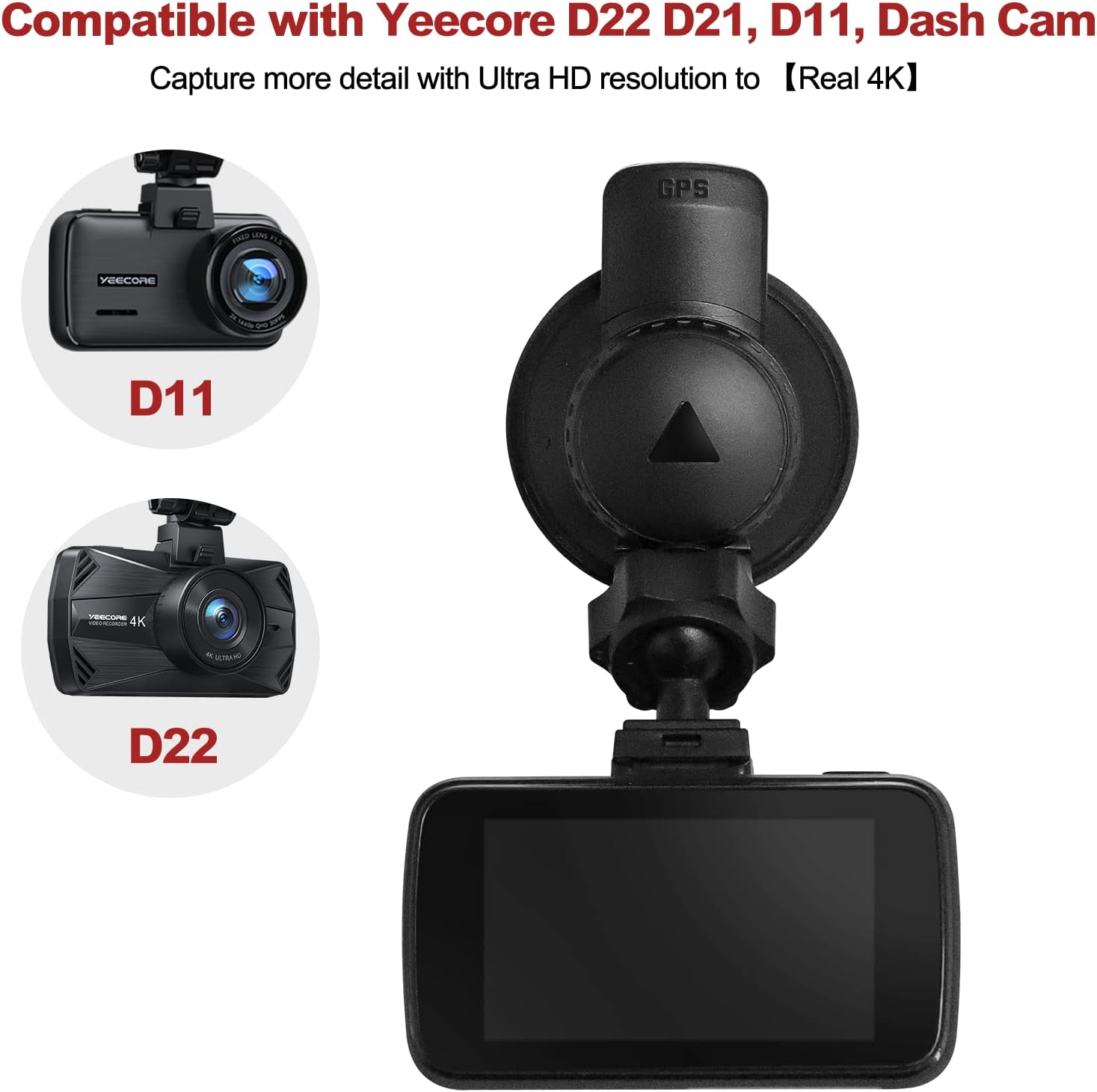 YEECORE Dash Cam Suction Cup Mount with GPS Receiver Module, TypeC USB Port Compatible H22 D22 D21 D11 Dash Cameras