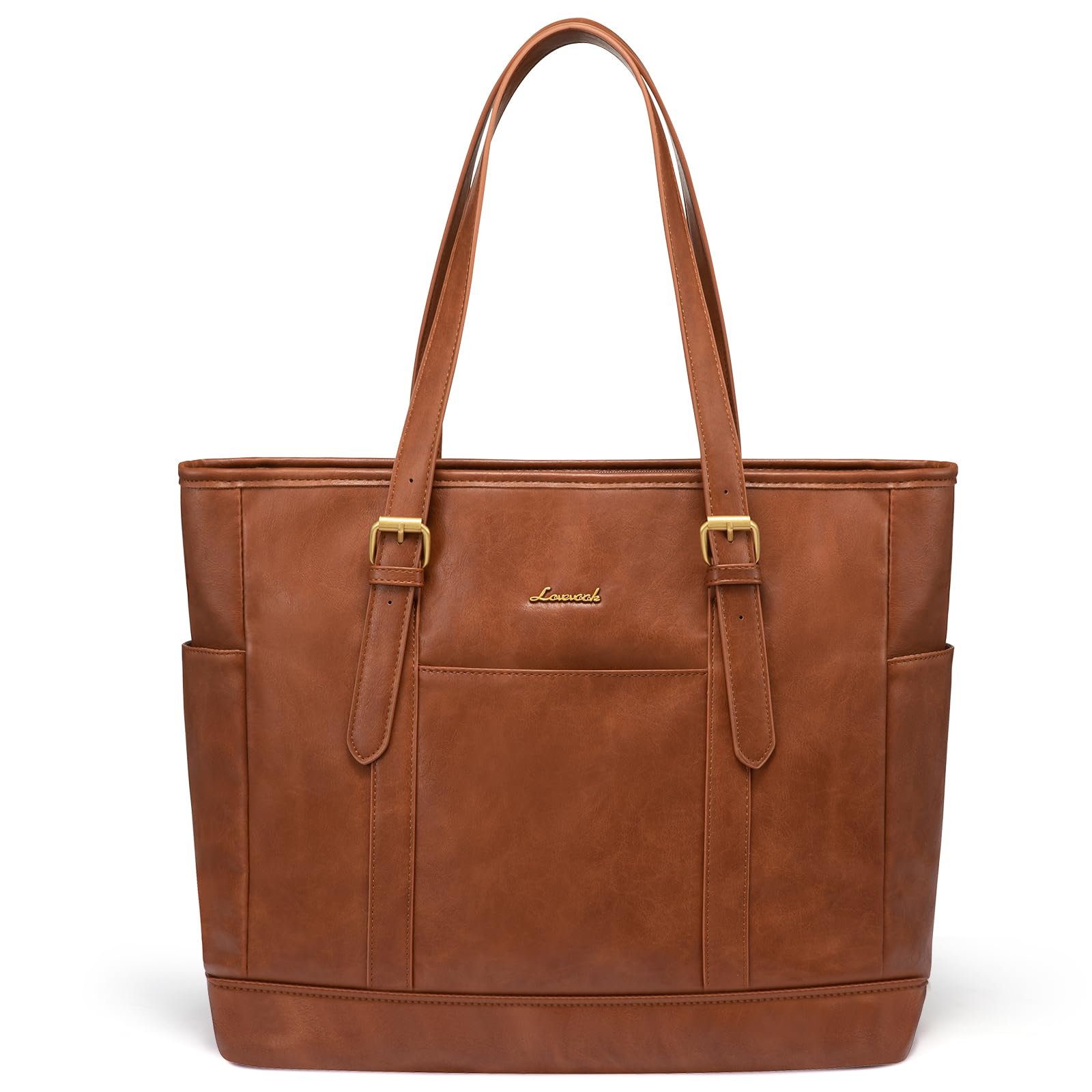 LOVEVOOK Laptop Tote Bag for Women,Vintage Leather Work Tote Bag for Women, 15.6 Inch Computer Briefcase Bag,Waterproof Teacher Business Office