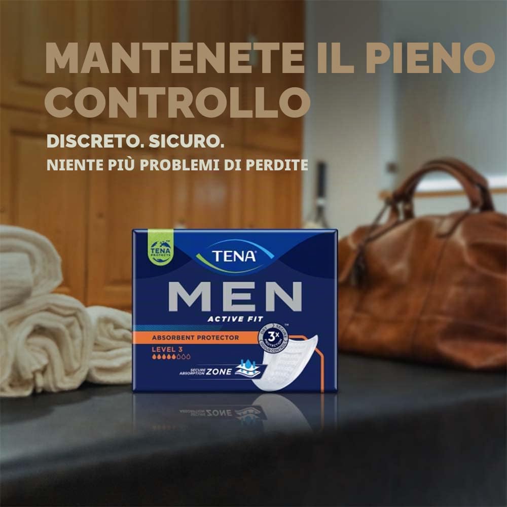 Assorbente di protezione per incontinenza maschile Tena Men - Livello 3 - Cartone da 16x6