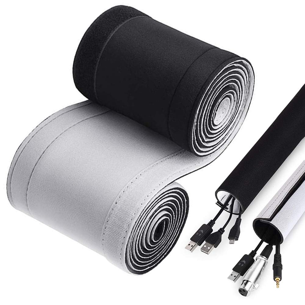 Photo 1 of 120" Neoprene Cable Management Organizer, Reversible Flexible Cuttable DIY Hole Cord Hider Cover Sleeve for Office TV Computer Home Desk Protect Wires