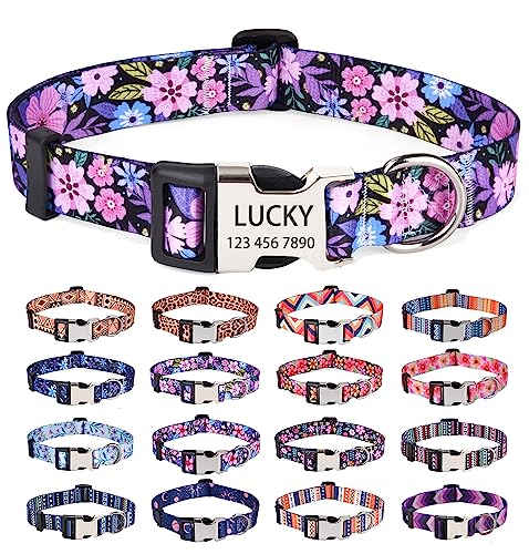 HQYDDMI Personalized Dog Collar for Small Medium Dogs - Custom Dog Collar with Name and Phone Number - Floral Dog Collar for Male Female boy Girl Dogs(Pink Floral,S)