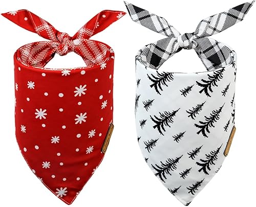 CROWNED BEAUTY Bandanas navideñas para perros, paquete de 2 unidades, juego de pinetrees, bufandas reversibles triangulares ajustables para perros