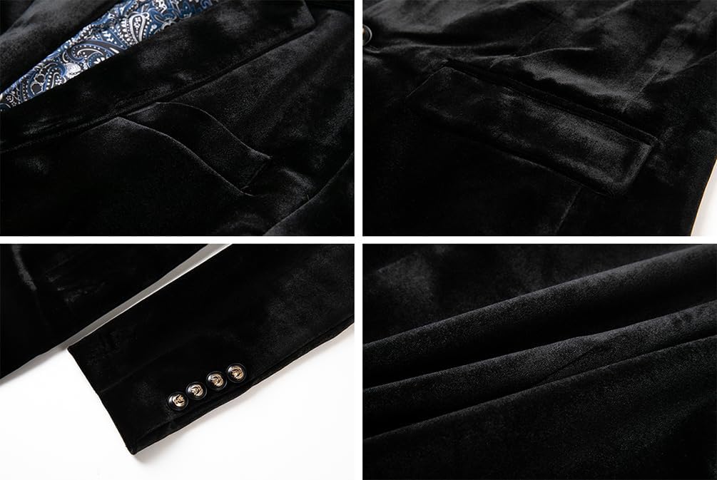 THWEI Mens Velvet Blazer Slim-Fit Fashion Solid Suit Jacket - Image 5