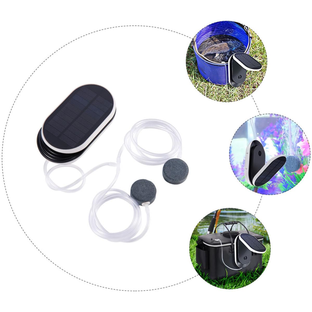 OSALADI Bomba de Oxigenación Solar para Estanques Panel Solar 5v y Batería de 3600mah, Herramienta Portátil de Plástico para Oxigenar Peces Ornamentales en Jardín