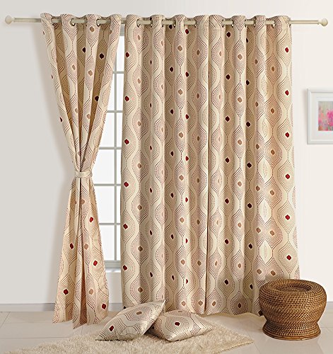 Image of Swayam 80% Blackout Polyester Long Door Curtain for Living Room & Bedroom | 9 Feet | Room Darkening Curtain with Eyelets | Pack of 1 | Geometric Design - Beige