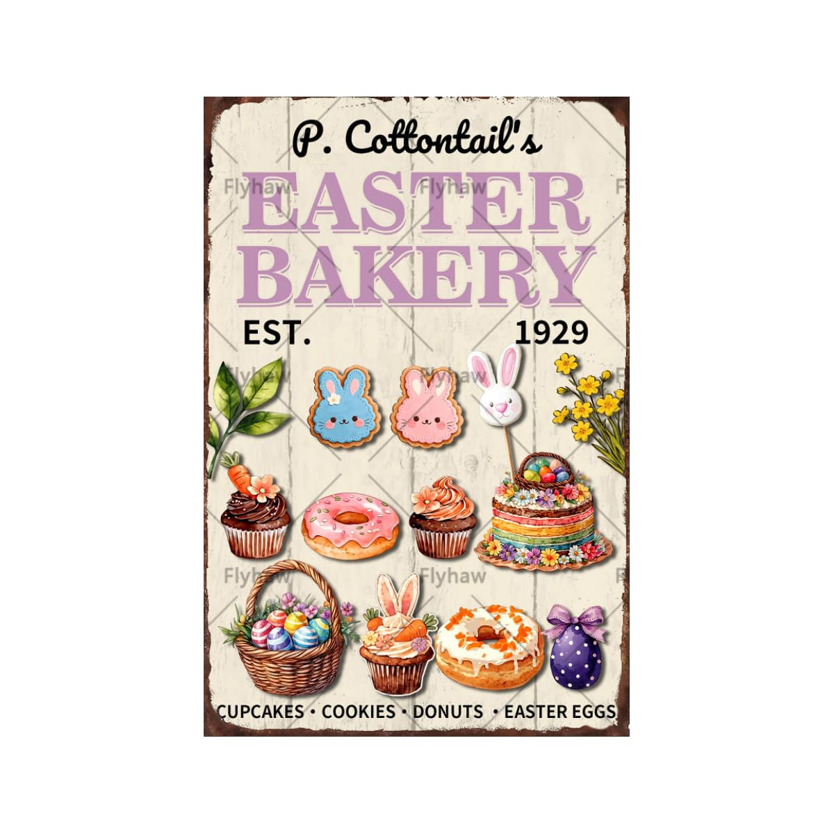 Easter Bakery Metal Tin Sign Easter Sign Carrot Decor Bunny Sign Vintage Easter Wall Decor for Home Kitchen Dining Room 12x16 Inch