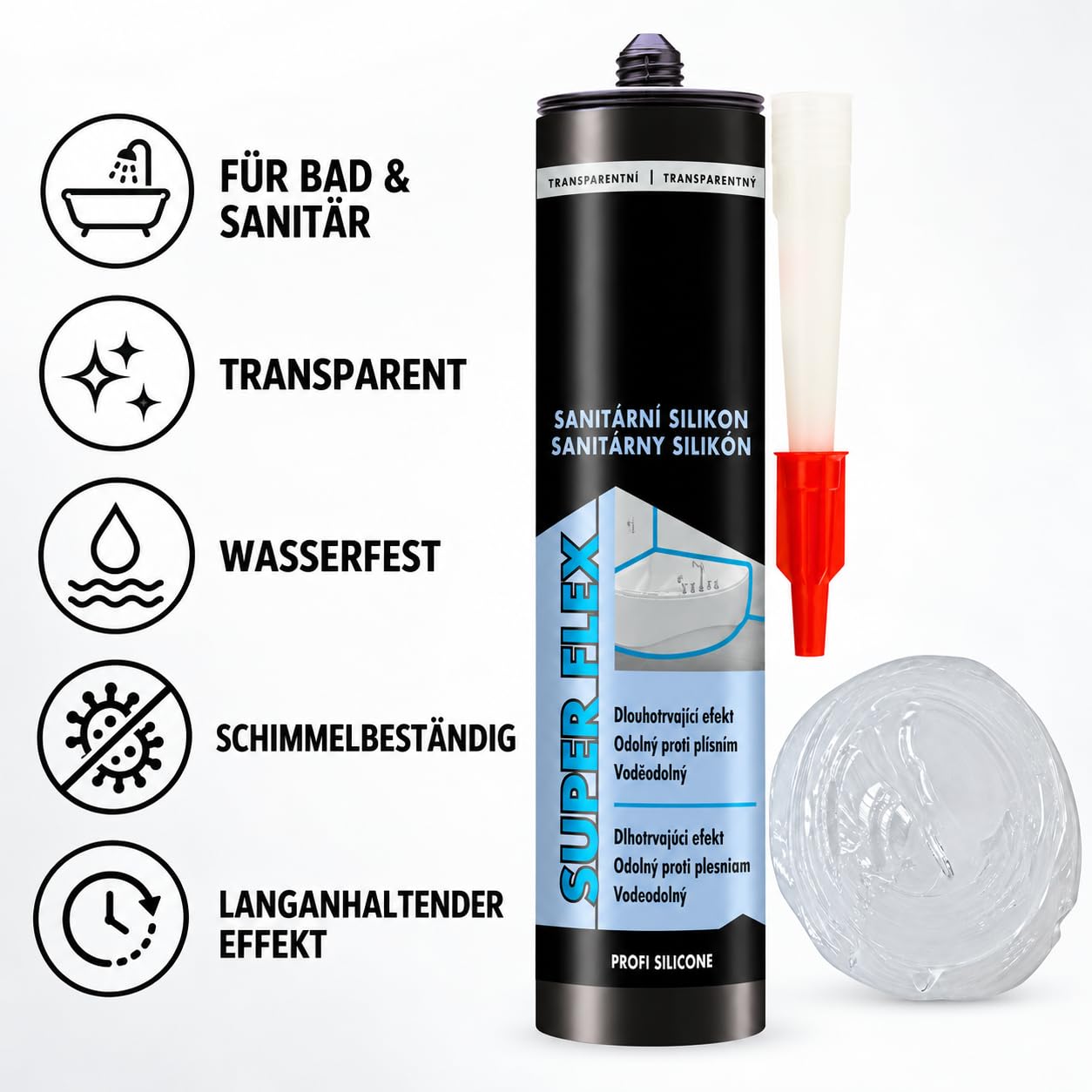 12x Sanitärsilikon Transparent 280 ml - Wasserfest & Schimmelresistent