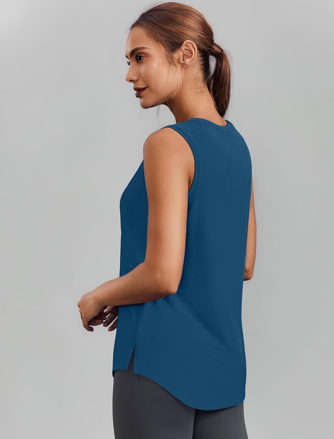 PINSPARK Workout Tops for Women Sleeveless Athletic Tank Tops UPF 50+ Running Tanks with Side Slits Loose Fit Gym Yoga Shirt - Image 2