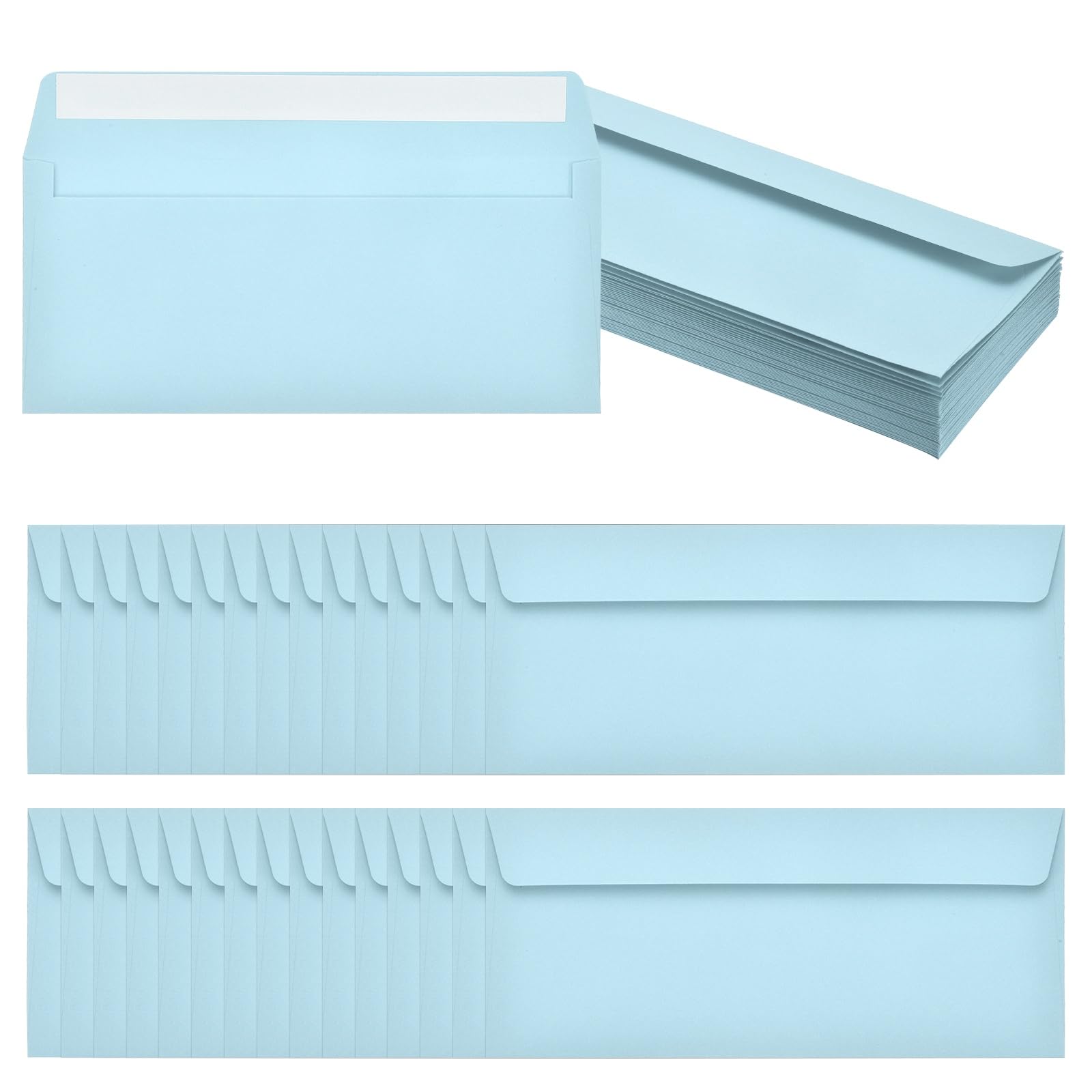 PATIKIL 60 Pack Light Blue #10 Business Envelopes, Colored Self Seal Letter Size Envelopes for Business Mailing Office Checks Invitation, 24.1 x 10.5 cm