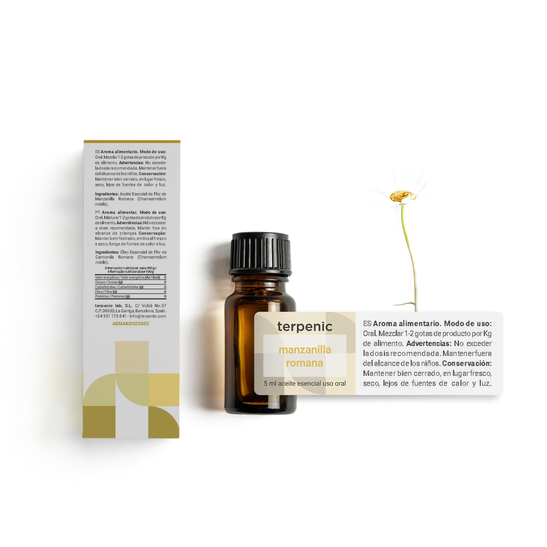 TERPENIC - Aceite Esencial de Manzanilla Romana (Chamaemelum nobile) - 30 ml - Uso Oral - Aroma floral suave y dulce con carácter delicado y relajante